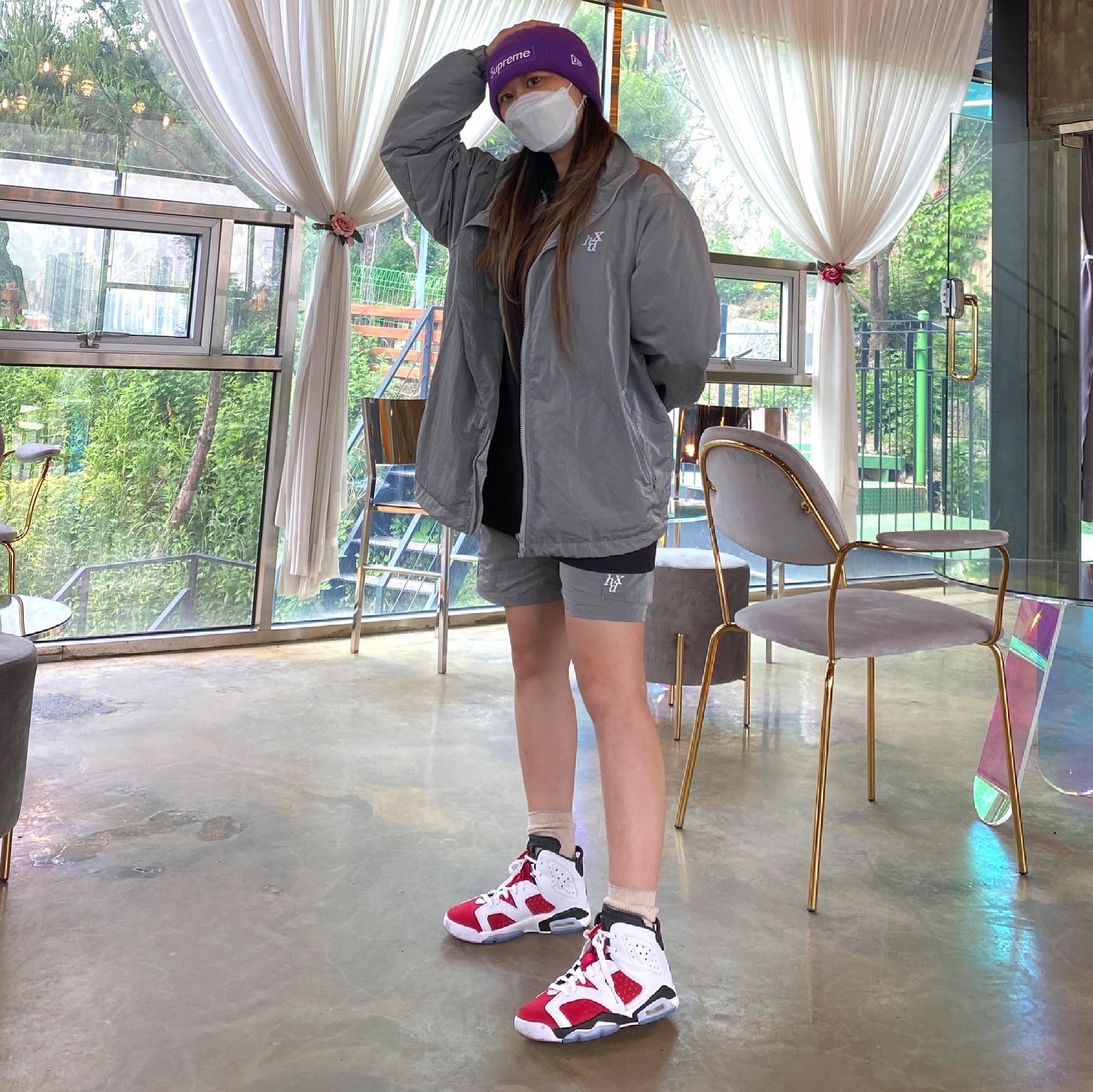 Jordan 6 Retro Carmine 2021, (GS) Jordan 6 Retro Carmine 2021 착용 스타일 - 2