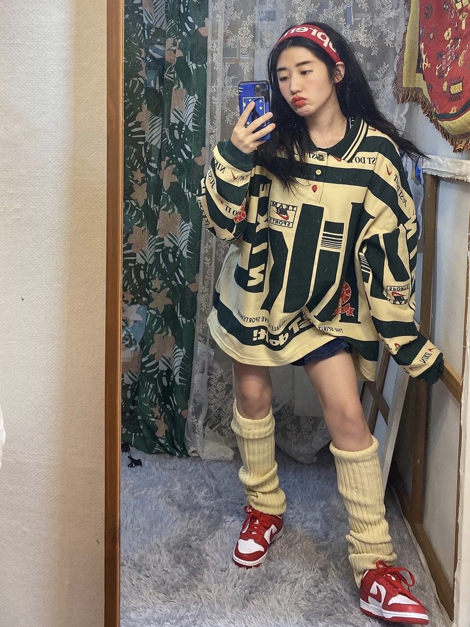 Nike x Cactus Plant Flea Market Long Sleeve Polo Natural - US/EU, Nike x Cactus Plant Flea Market Long Sleeve Polo Natural - Asia 착용 스타일