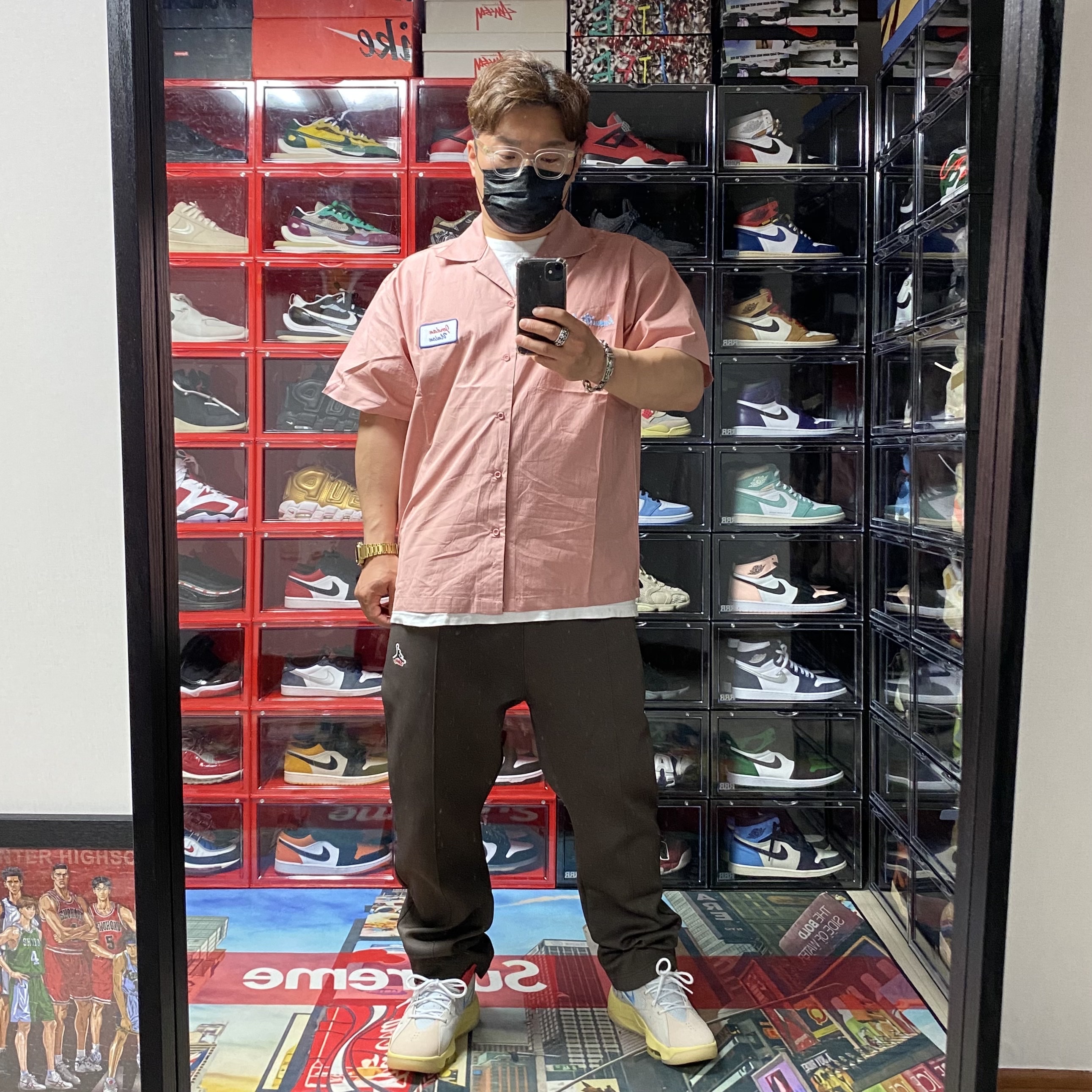 Jordan x Union Zoom '92 Guava Ice, Jordan x Union Mechanic Shirt Rust Pink 착용 스타일