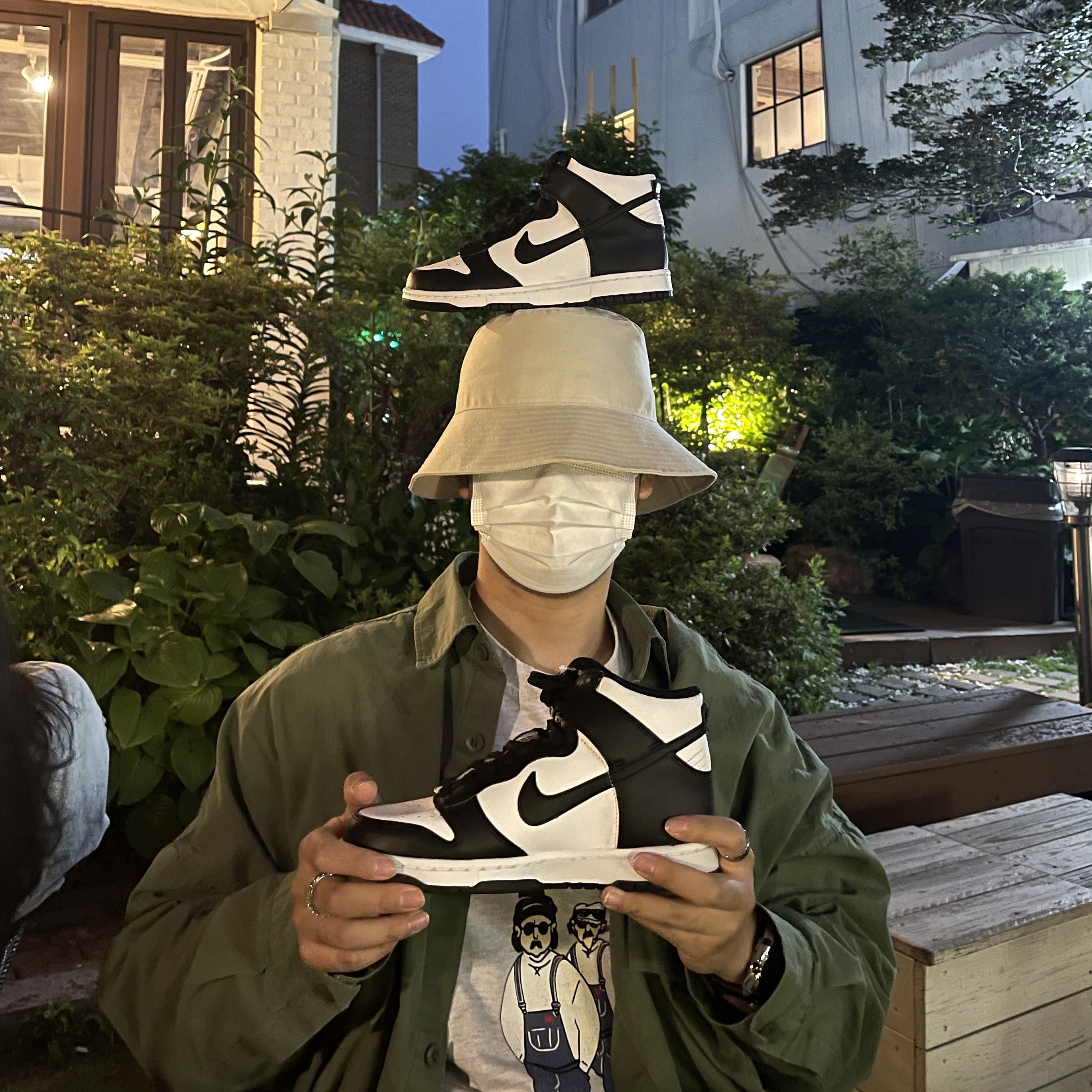 (W) Nike Dunk High Black and White 착용 스타일