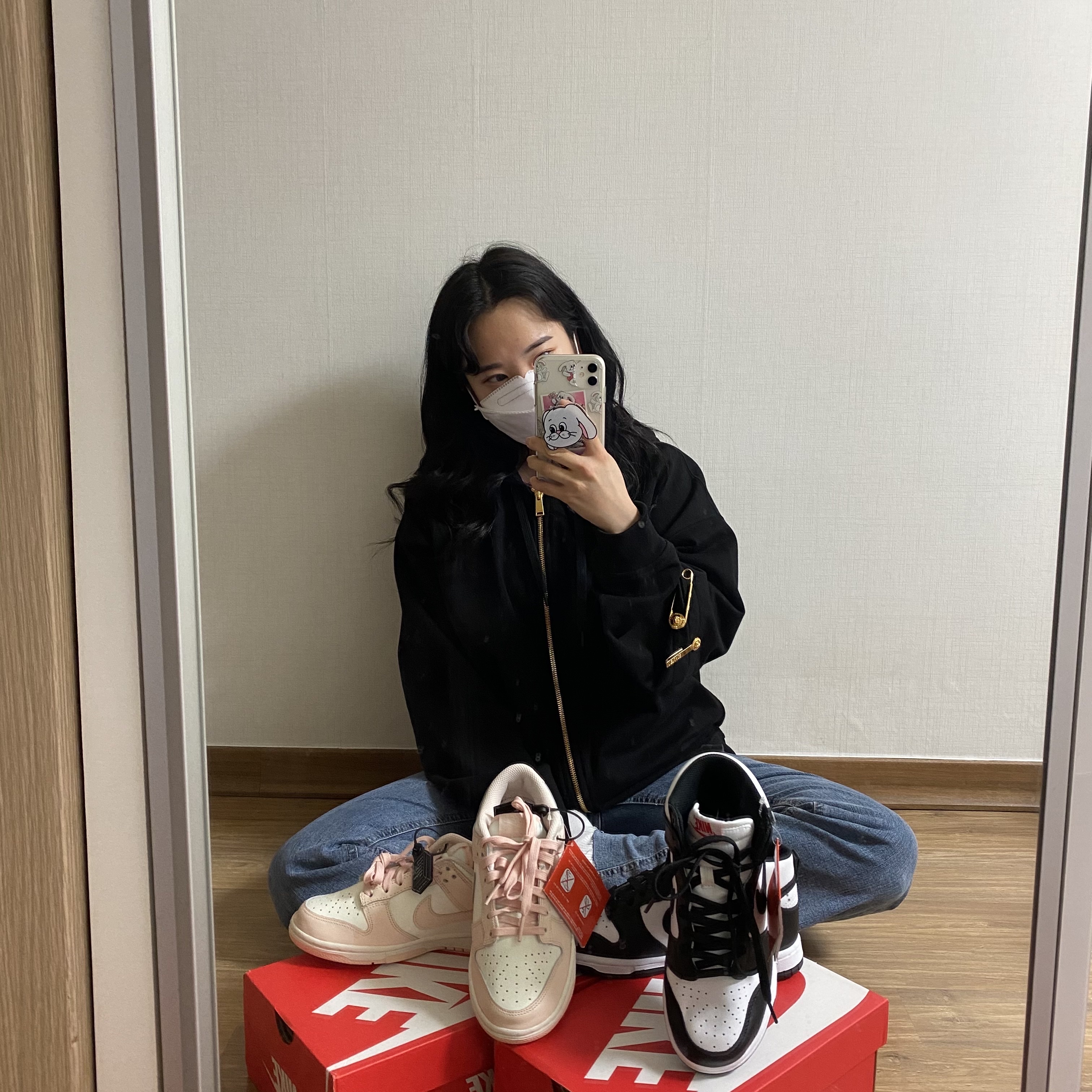 (W) Nike Dunk Low Orange Pearl, (W) Nike Dunk High Black and White 착용 스타일