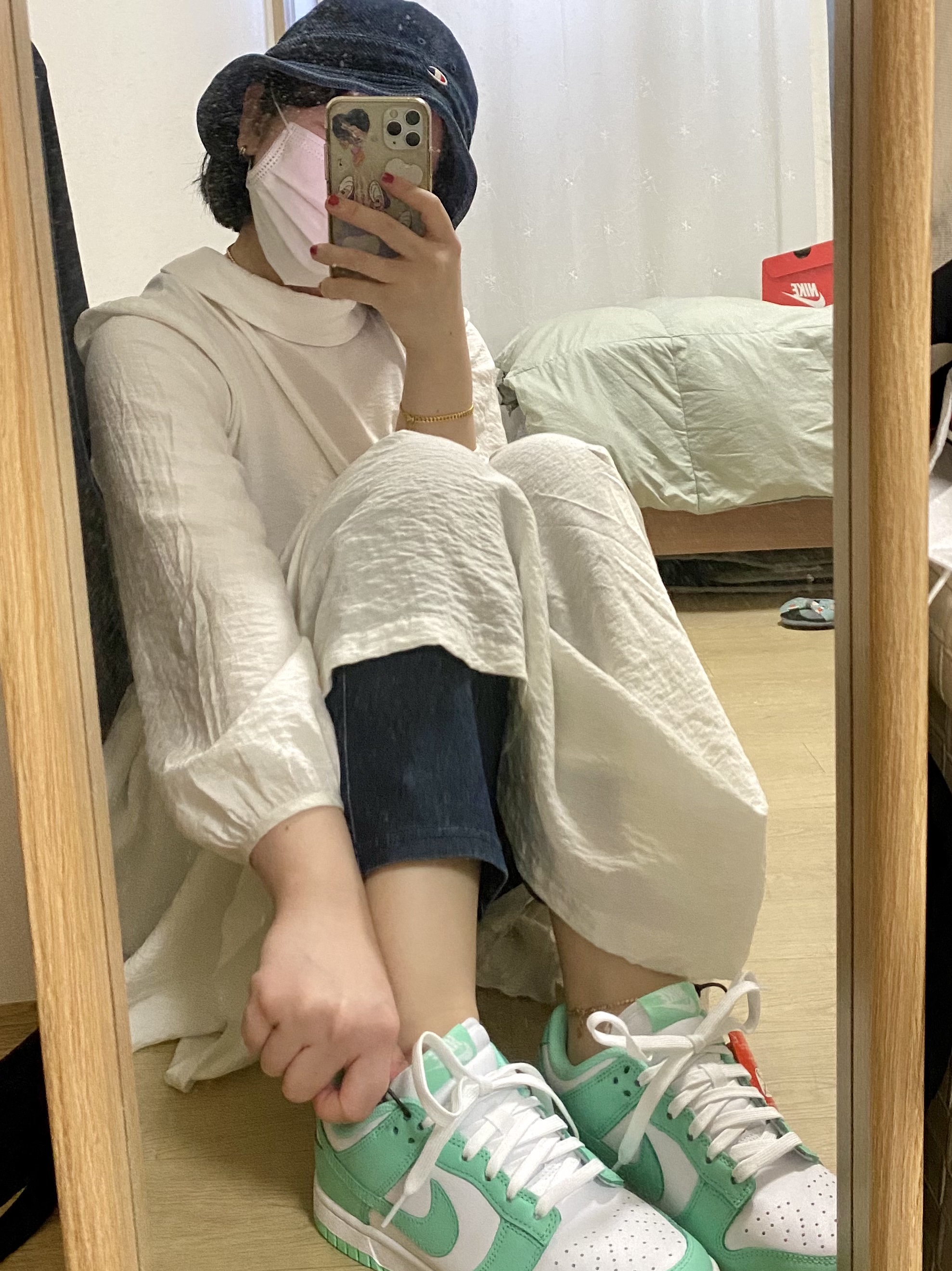 (W) Nike Dunk Low Green Glow 착용 스타일