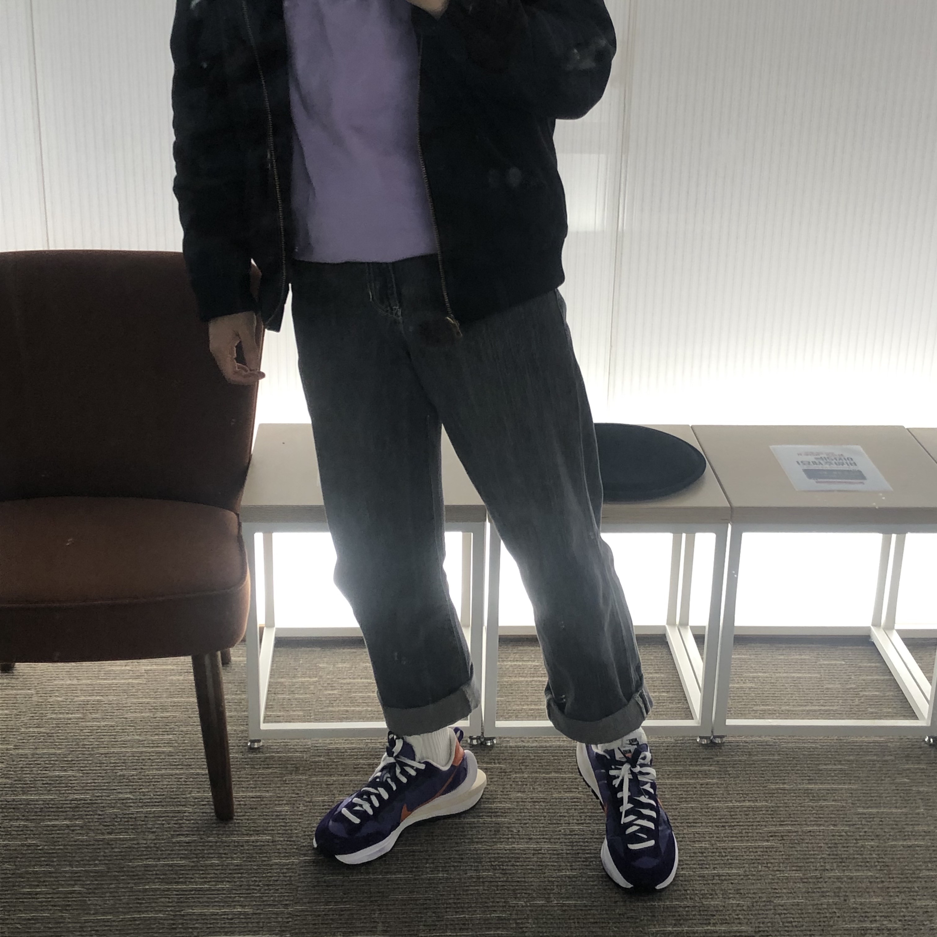 Nike x Sacai VaporWaffle Dark Iris 착용 스타일 - 1