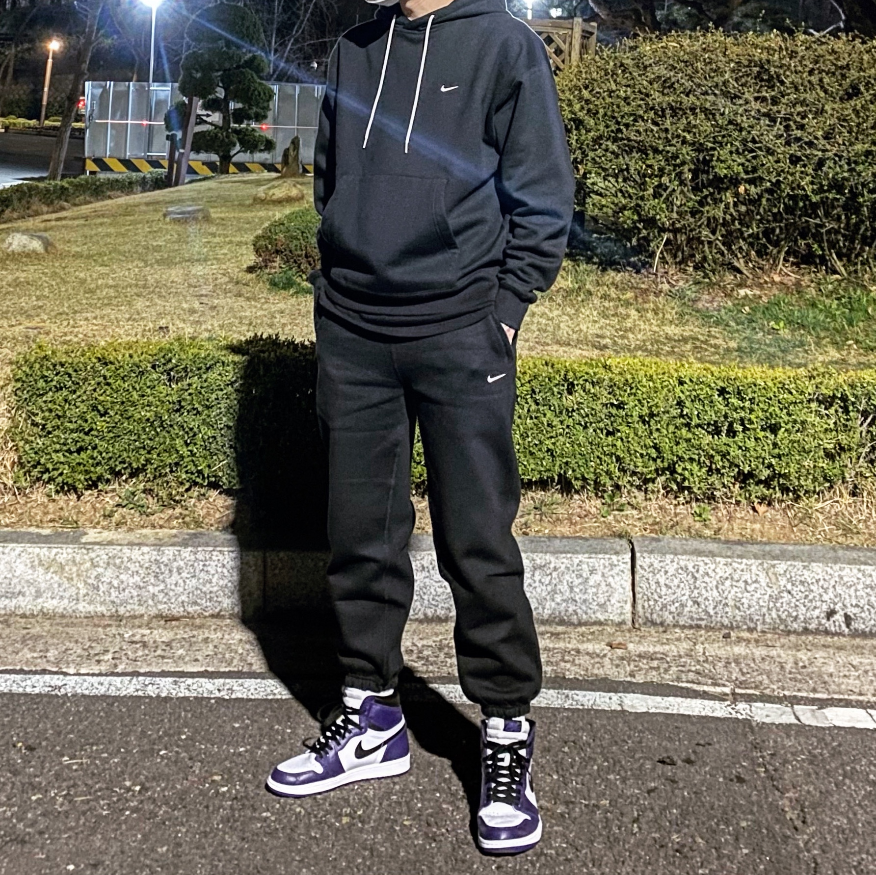 Nike NRG Solo Swoosh Fleece Hoodie Black White - Asia, Nike NRG Solo Swoosh Fleece Pants Black White - Asia 착용 스타일