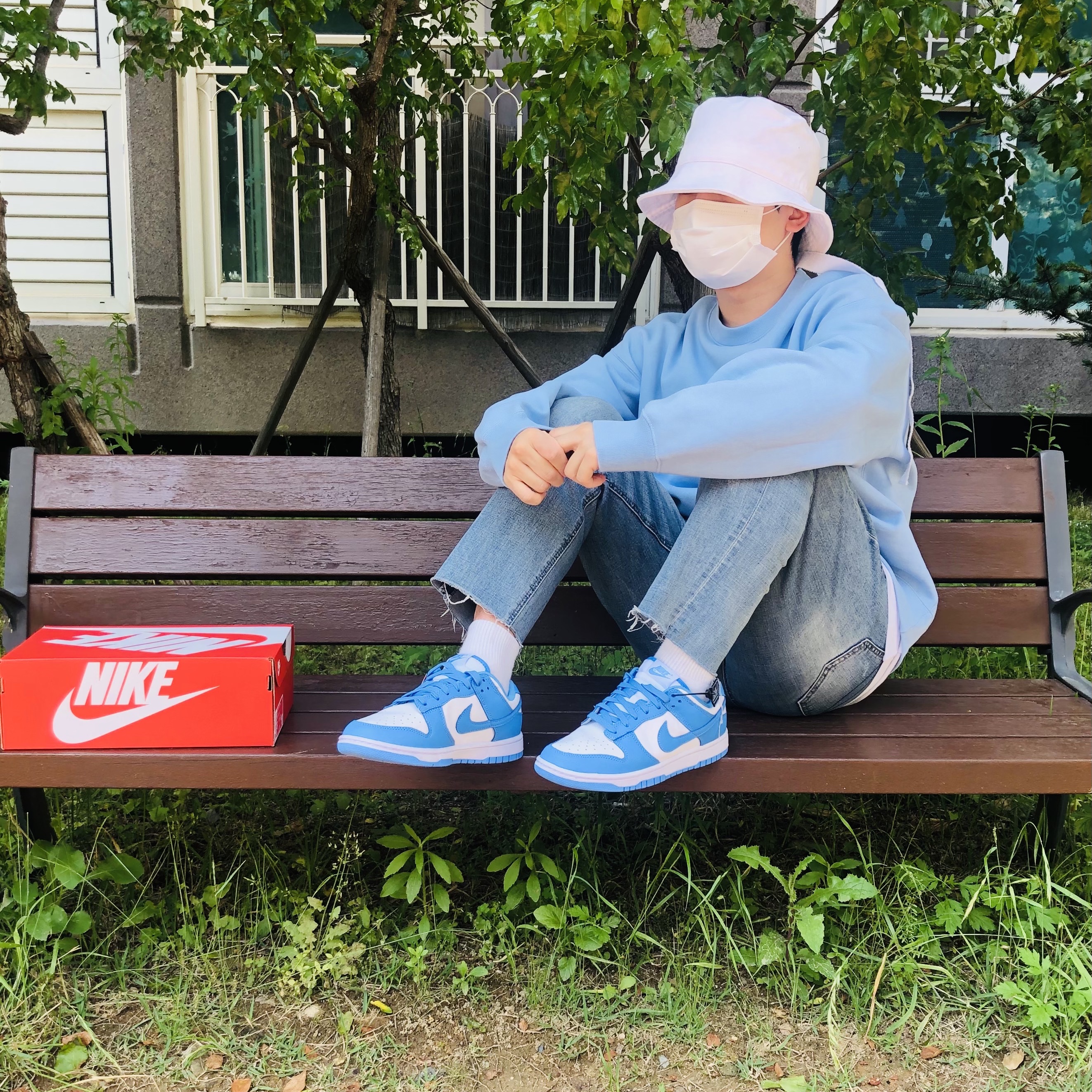 Nike Dunk Low Retro University Blue, Nike NRG Solo Swoosh Crew Fleece Psychic Blue - Asia 착용 스타일 - 2