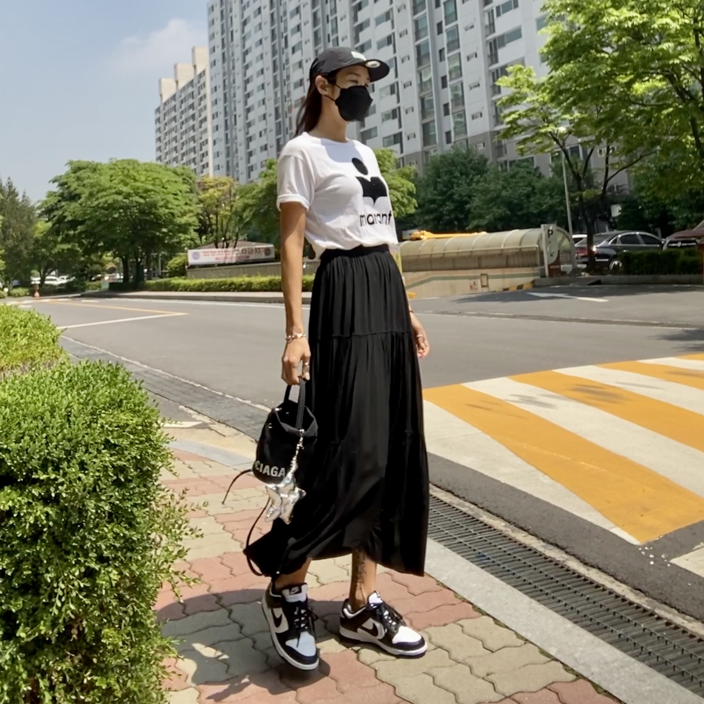 Nike Dunk Low Retro Black, (W) Nike Dunk Low Black 착용 스타일 - 1