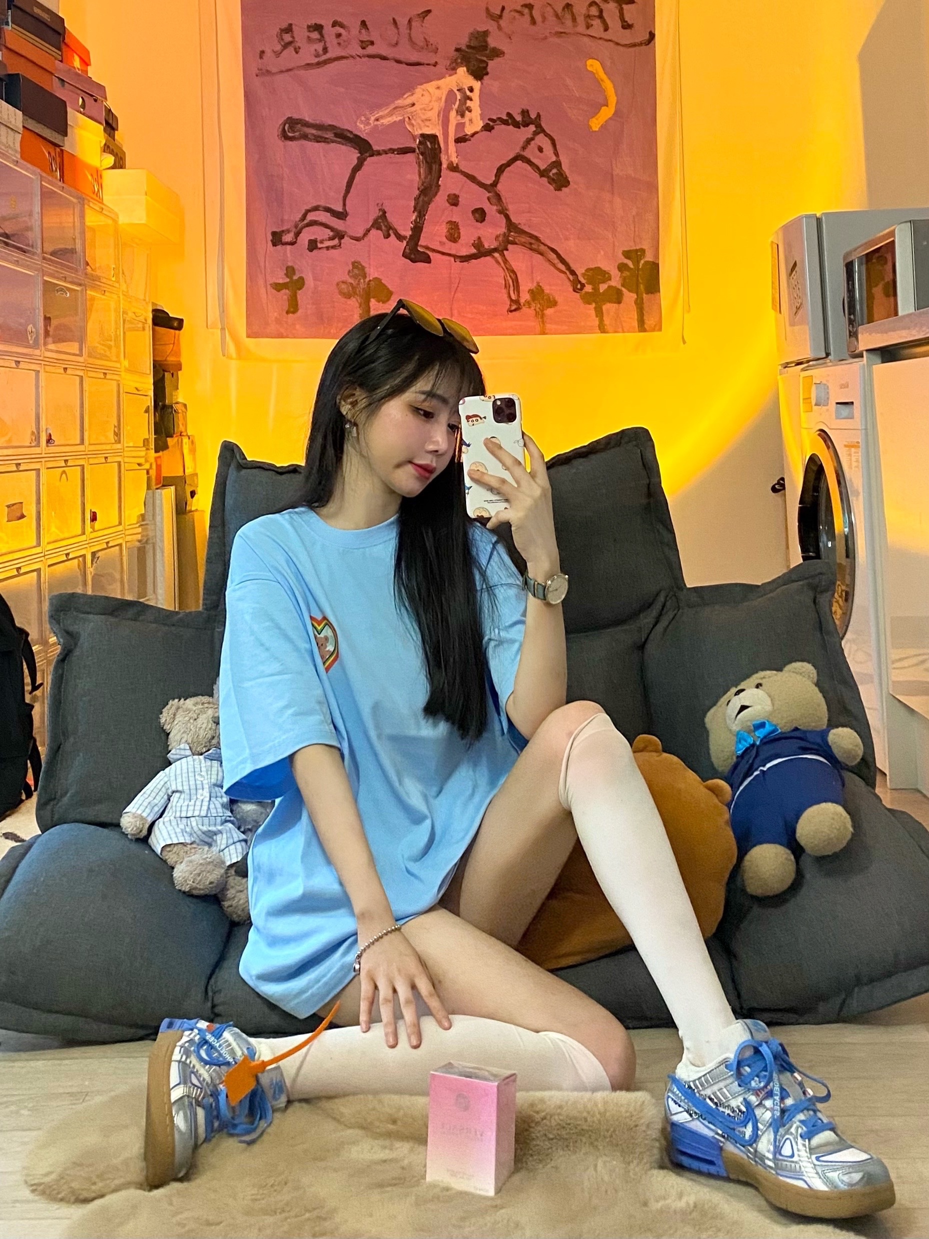 Nike x Off-White Air Rubber Dunk University Blue 착용 스타일 - 1