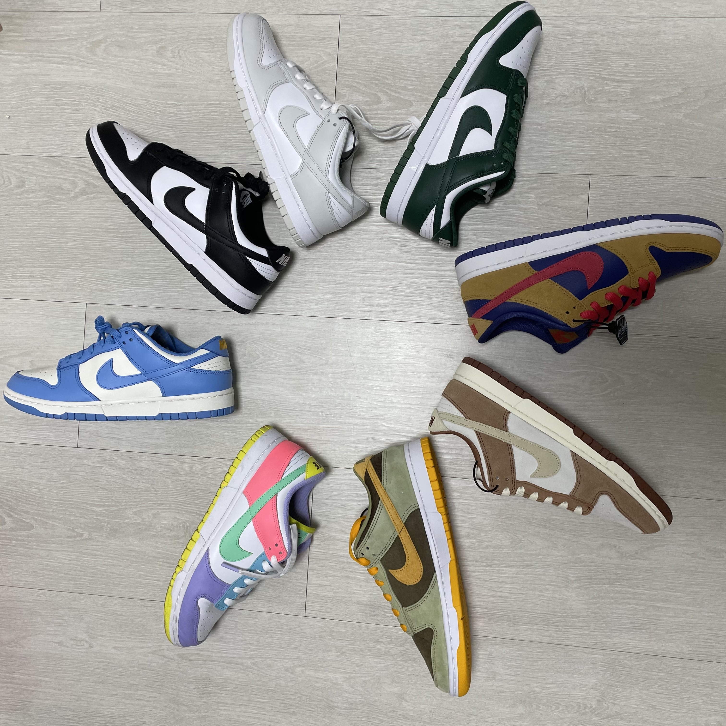 Nike Dunk Low Retro Black, Nike Dunk Low Retro Varsity Green 착용 스타일