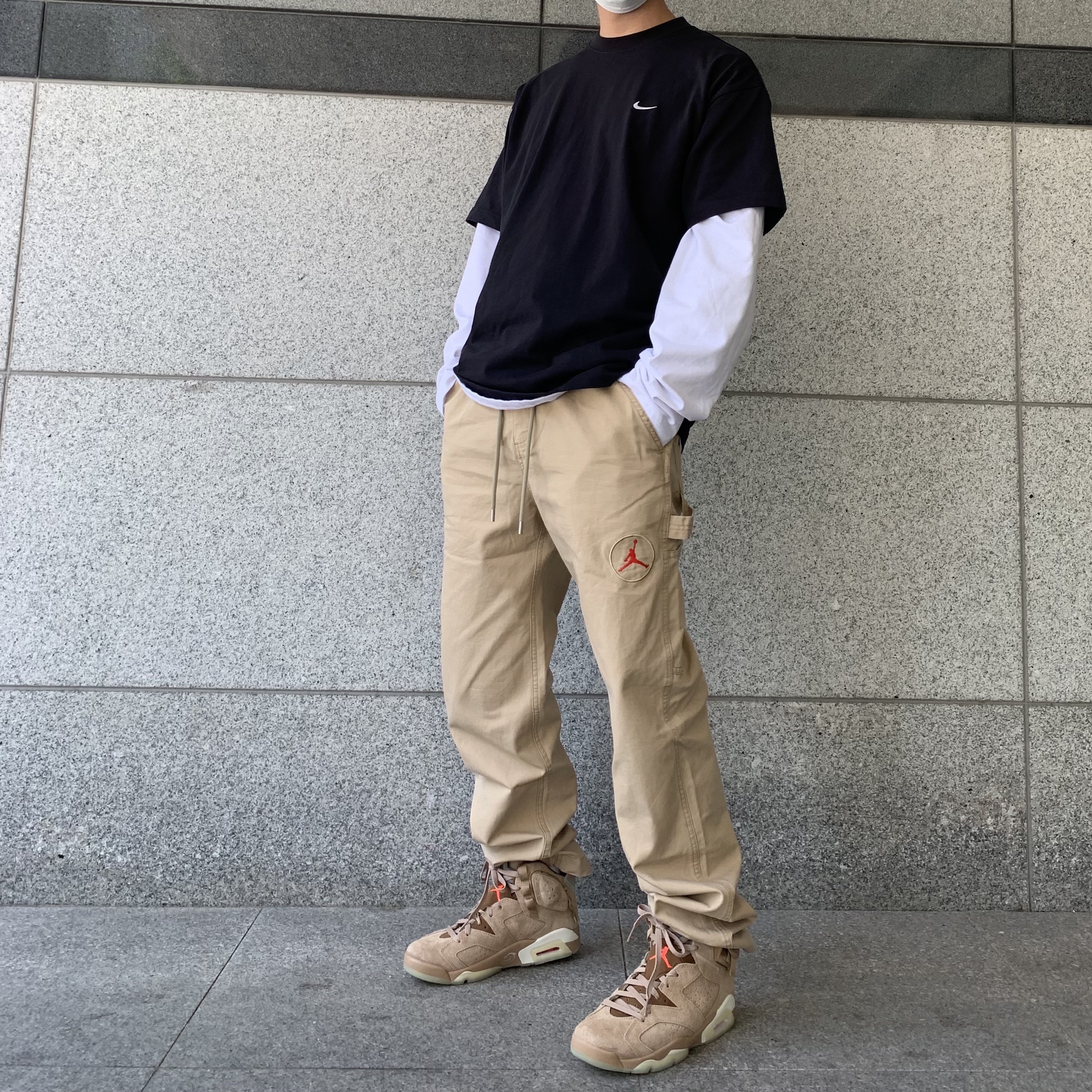 Jordan 6 x Travis Scott Retro SP British Khaki, Jordan x Travis Scott Canvas Pants - US/EU 착용 스타일