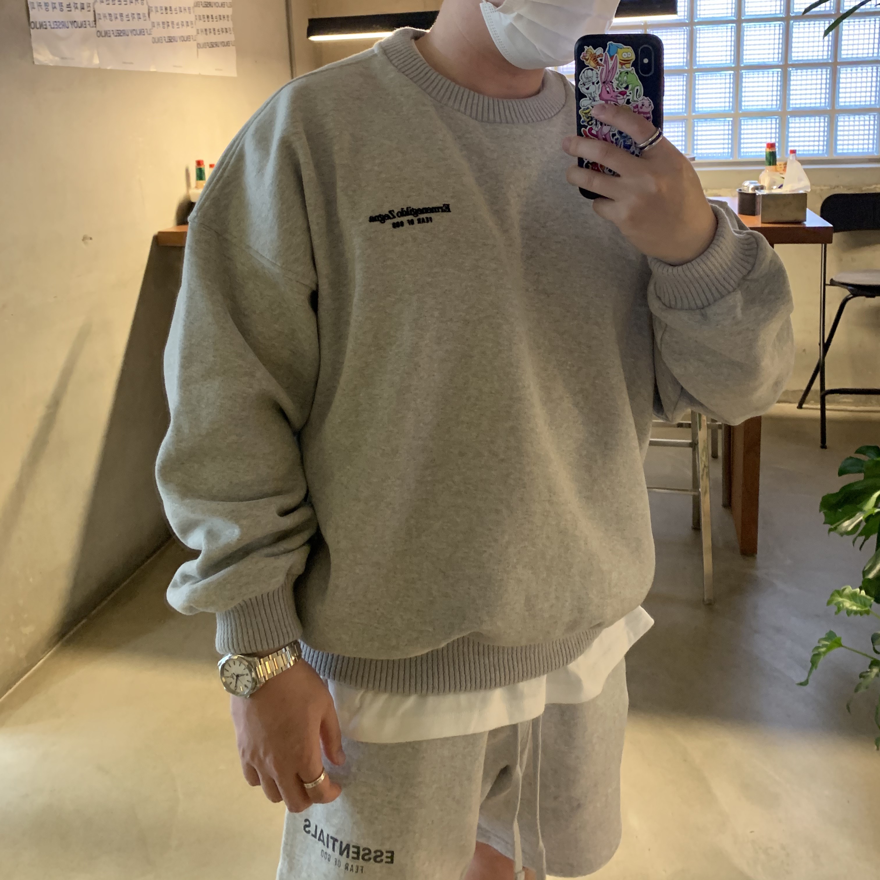 Essentials Fleece Shorts Heather Grey - 20FW 착용 스타일 - 1