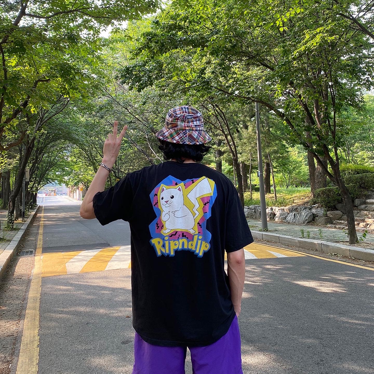 Jordan 1 Retro High OG Court Purple 2020, Palace Mad Rass Bucket Madras - 20SS 착용 스타일 - 2