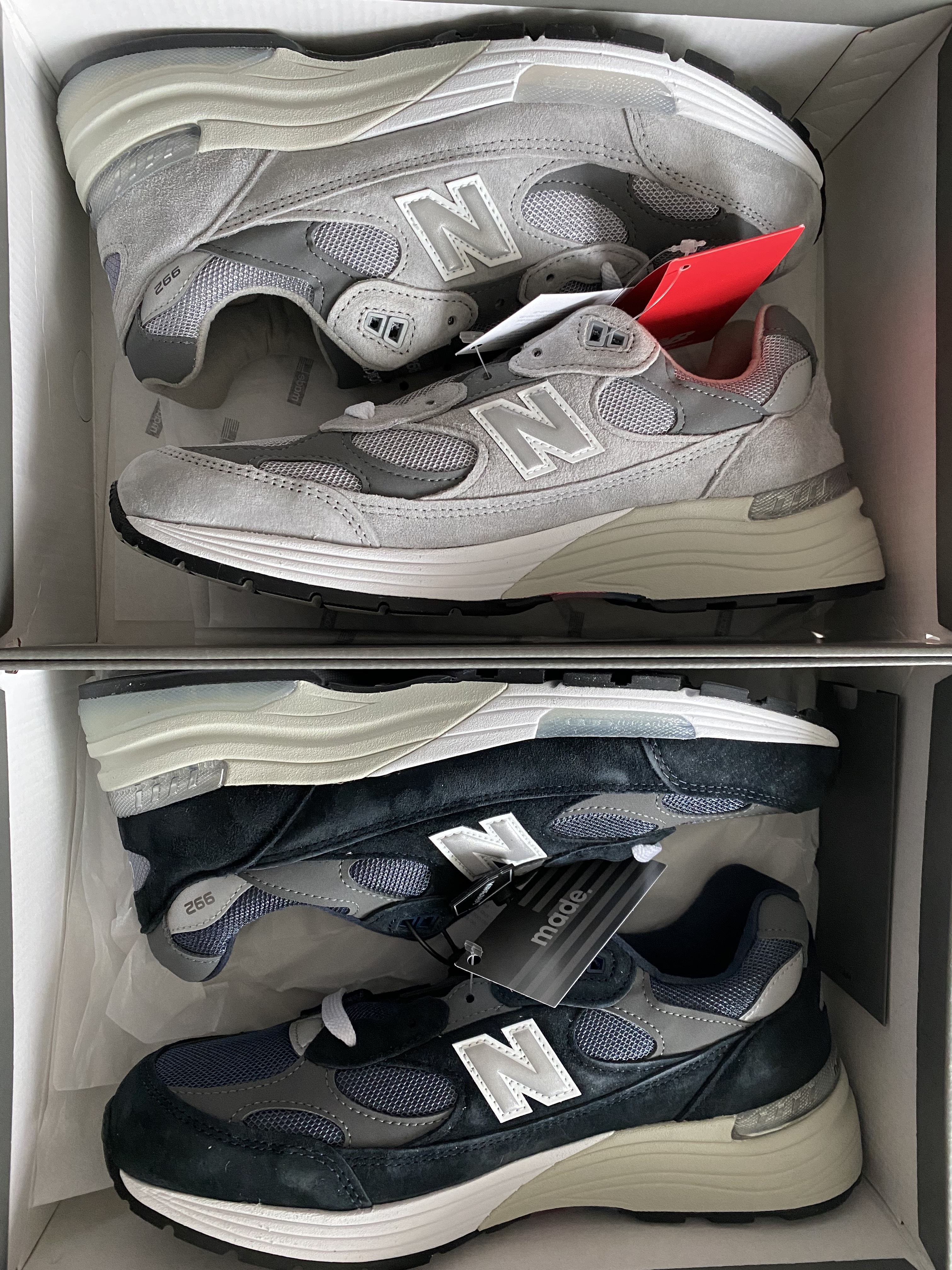 New Balance 992 Made in USA Grey - D Standard, New Balance 992 Made in USA Navy 착용 스타일