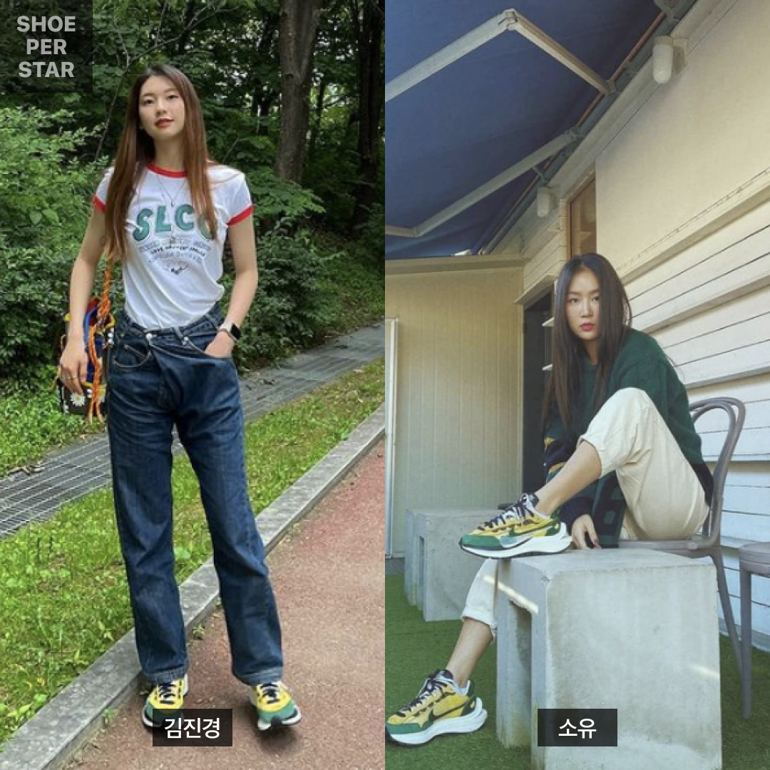 Nike x Sacai VaporWaffle Tour Yellow & Gorge Green Sail 착용 스타일 - 1