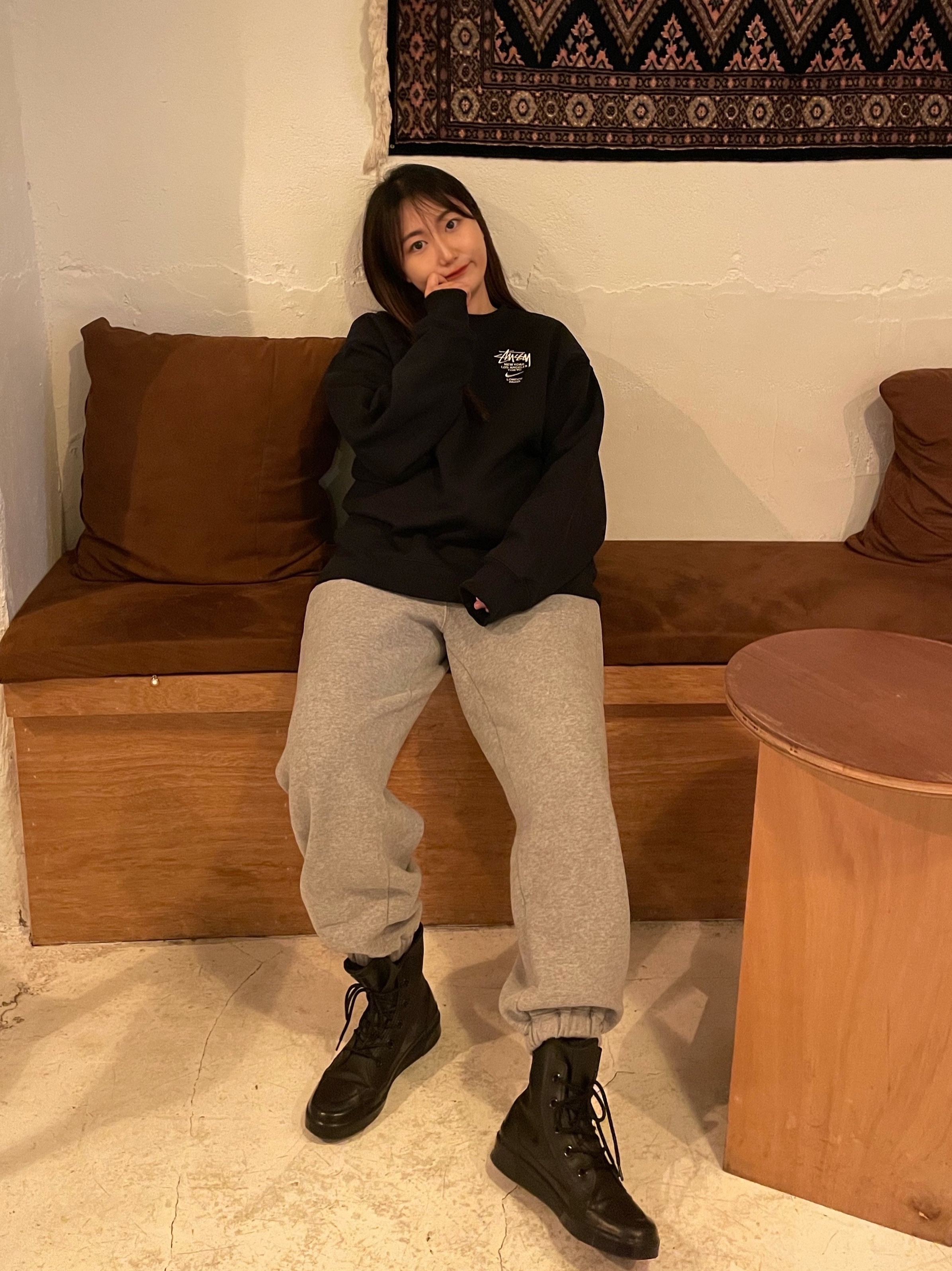 Nike x Stussy NRG ZR Fleece Crewneck Black - US/EU, Converse x Ambush Pro Leather Hi Black 착용 스타일