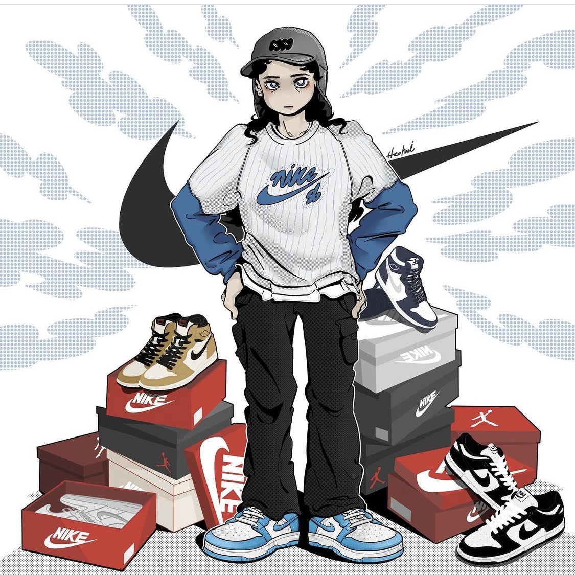 Nike Dunk Low Retro University Blue, Nike Dunk Low Retro Black 착용 스타일