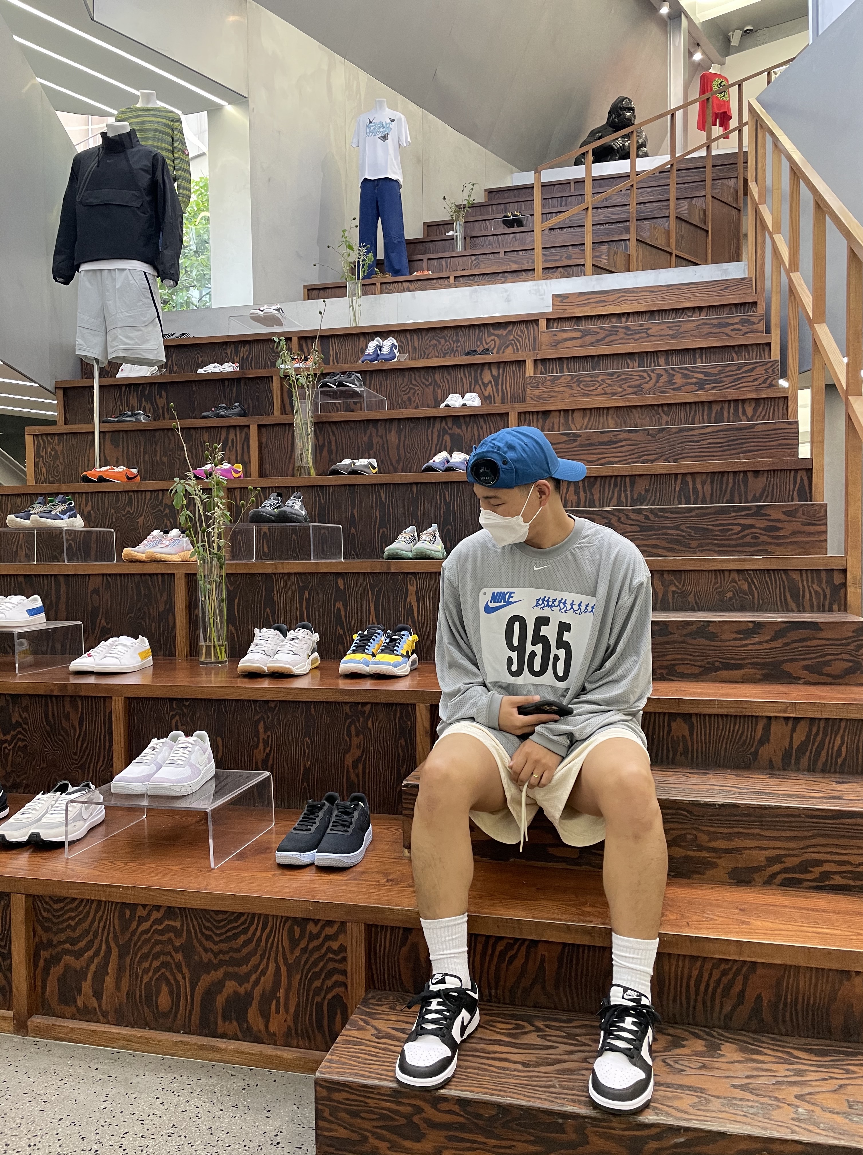 Nike Dunk Low Retro Black, Nike x Cactus Plant Flea Market L/S Jersey Grey - Asia 착용 스타일 - 3