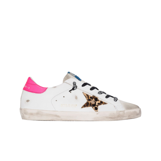 (W) Golden Goose Superstar White Leopard Pink Heel Tab Sneakers