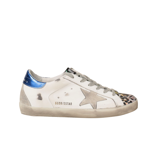 (W) Golden Goose Superstar White Leopard Blue Heel Tab Sneakers