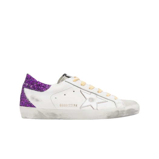(W) Golden Goose Superstar White Glitter Purple Heel Tab Sneakers