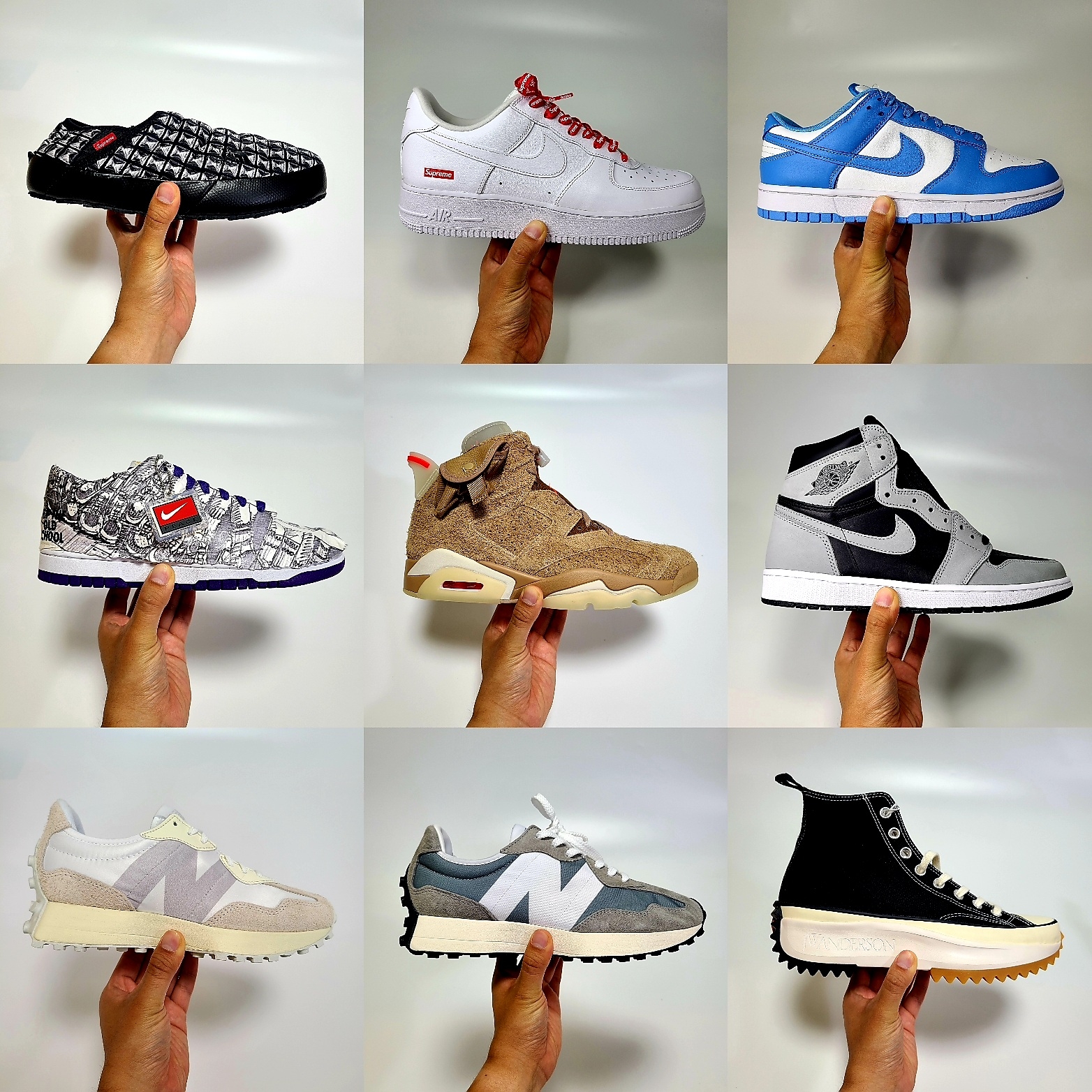 Nike x Supreme Air Force 1 Low White, Nike Dunk Low Retro University Blue 착용 스타일