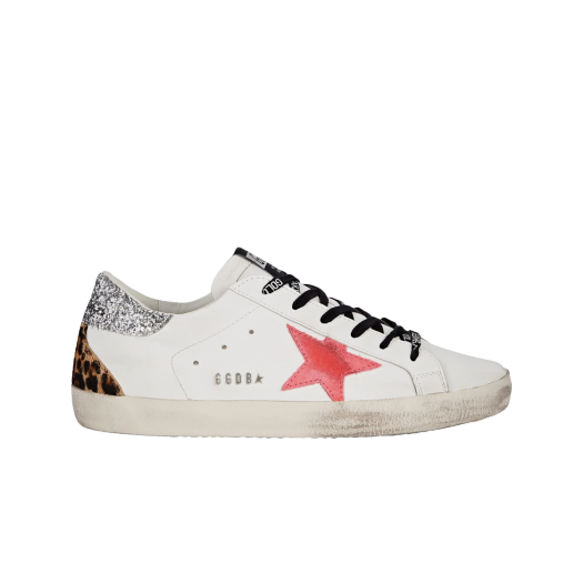(W) Golden Goose White Pink Leopard Glitter Heel Tab Sneakers
