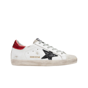 (W) Golden Goose Superstar White Glitter Red Heel Tab Sneakers