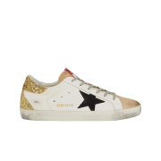 (W) Golden Goose Superstar White Gold Glitter Heel Tab Sneakers
