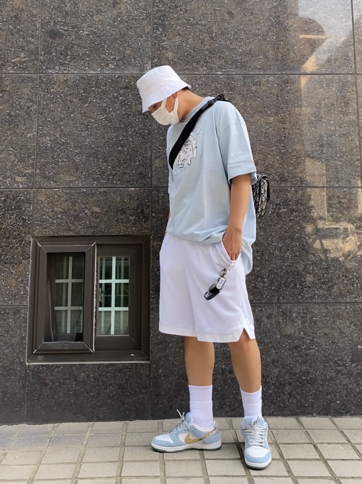 Nike x Kim Jones Bucket Hat White, Nike x Kim Jones Mesh Shorts White - Asia 착용 스타일 - 1