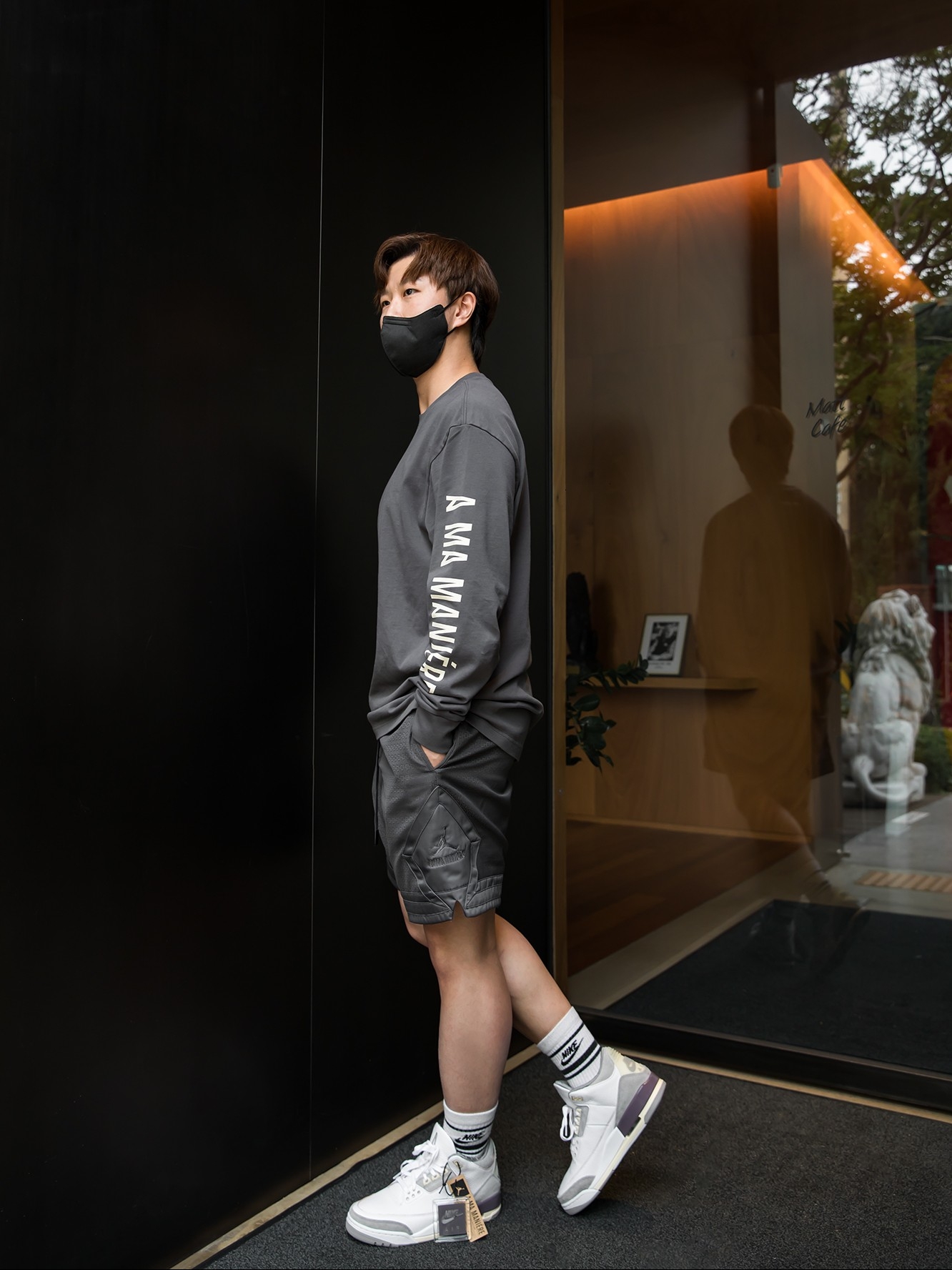 (W) Jordan 3 x A Ma Maniere Retro SP, Jordan x A Ma Maniere L/S T-Shirt Midnight Fog - Asia 착용 스타일 - 3