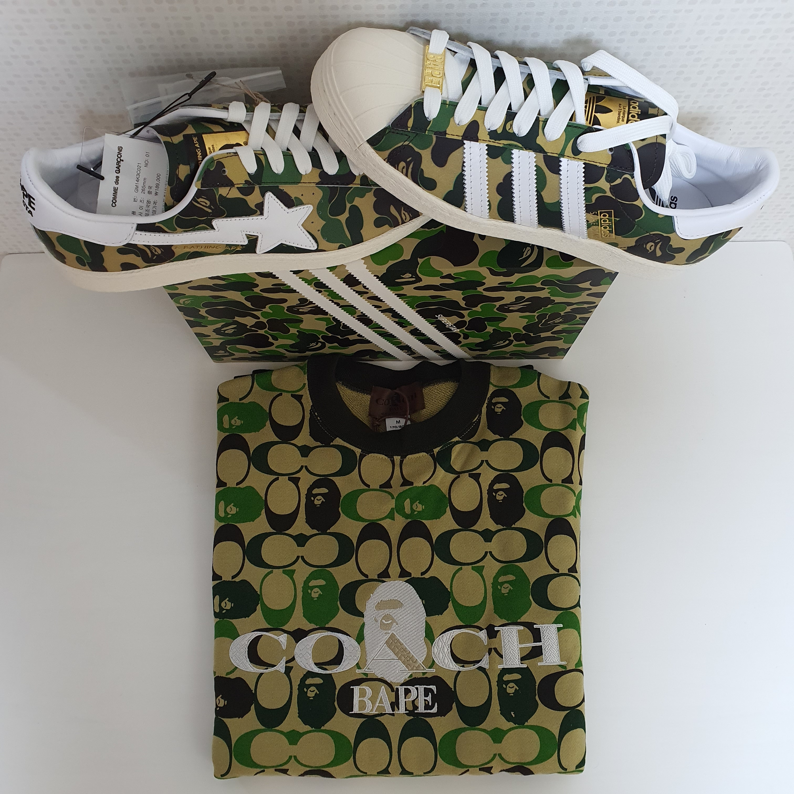 Adidas x BAPE Superstar 80s Green Camo 착용 스타일 - 3