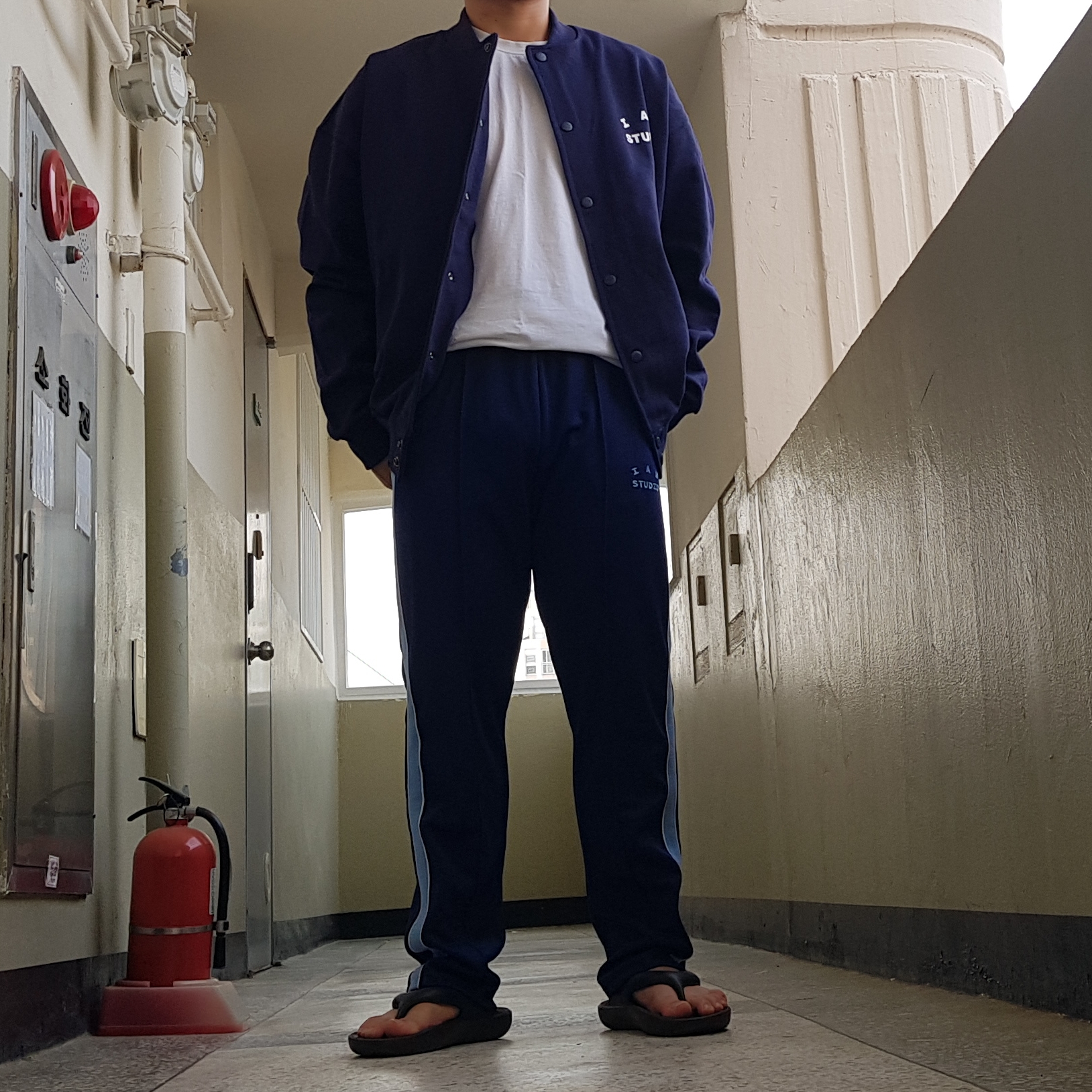 IAB Studio Track Pants Navy - 21SS, IAB Studio Cotton Stadium Jacket Navy - 21SS 착용 스타일 - 4
