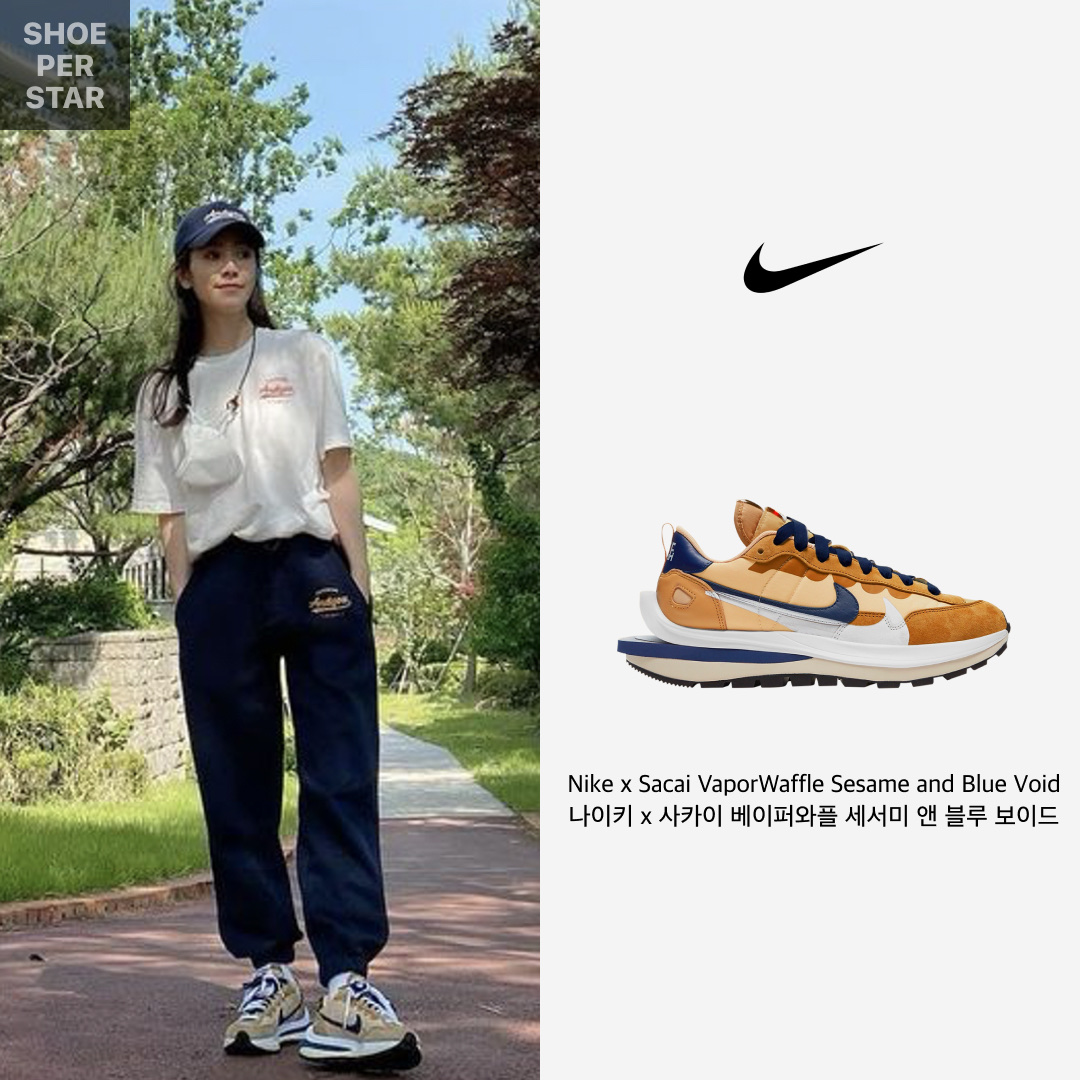 Nike x Sacai VaporWaffle Sesame and Blue Void 착용 스타일 - 1