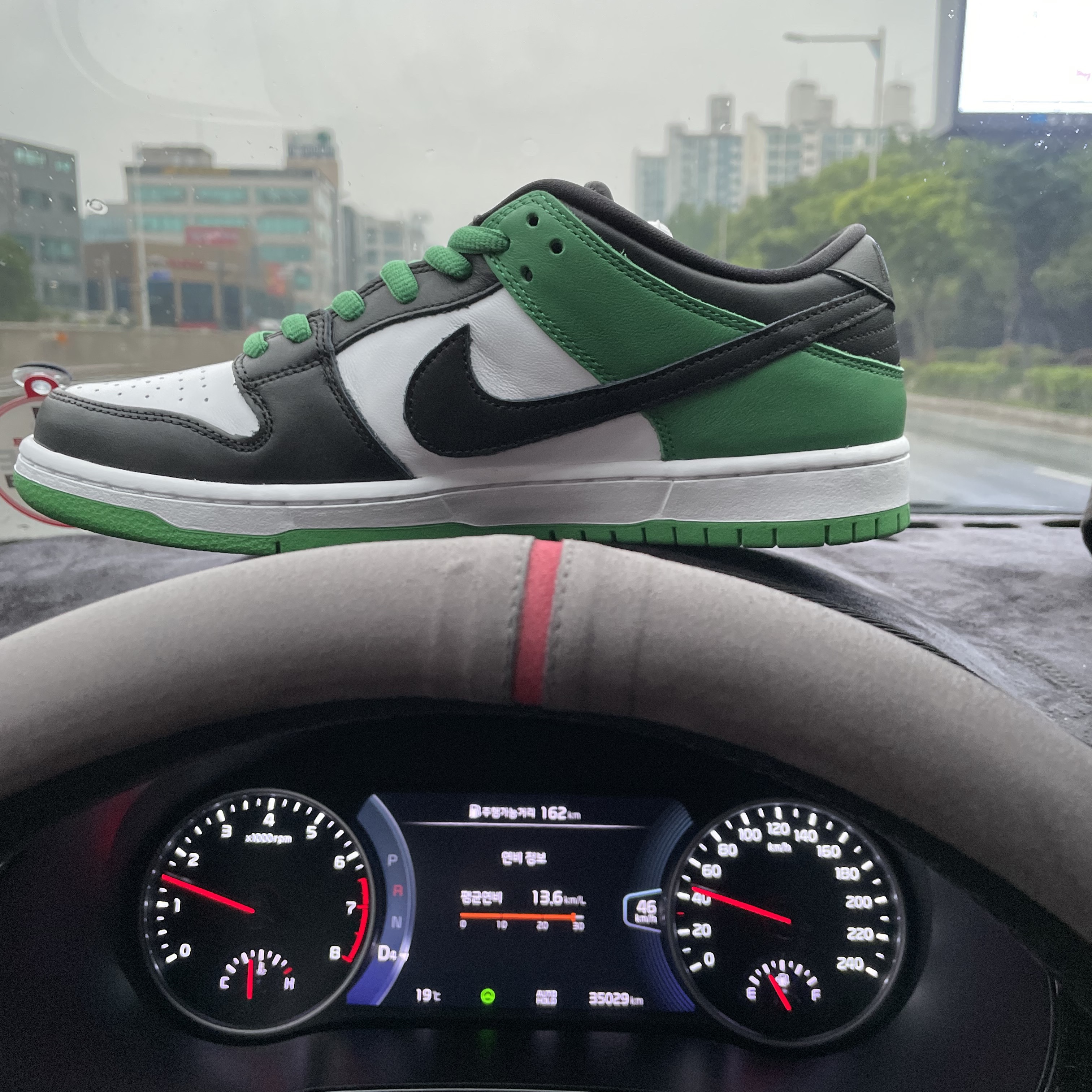 Nike SB Dunk Low Pro Black and Classic Green 착용 스타일 - 4
