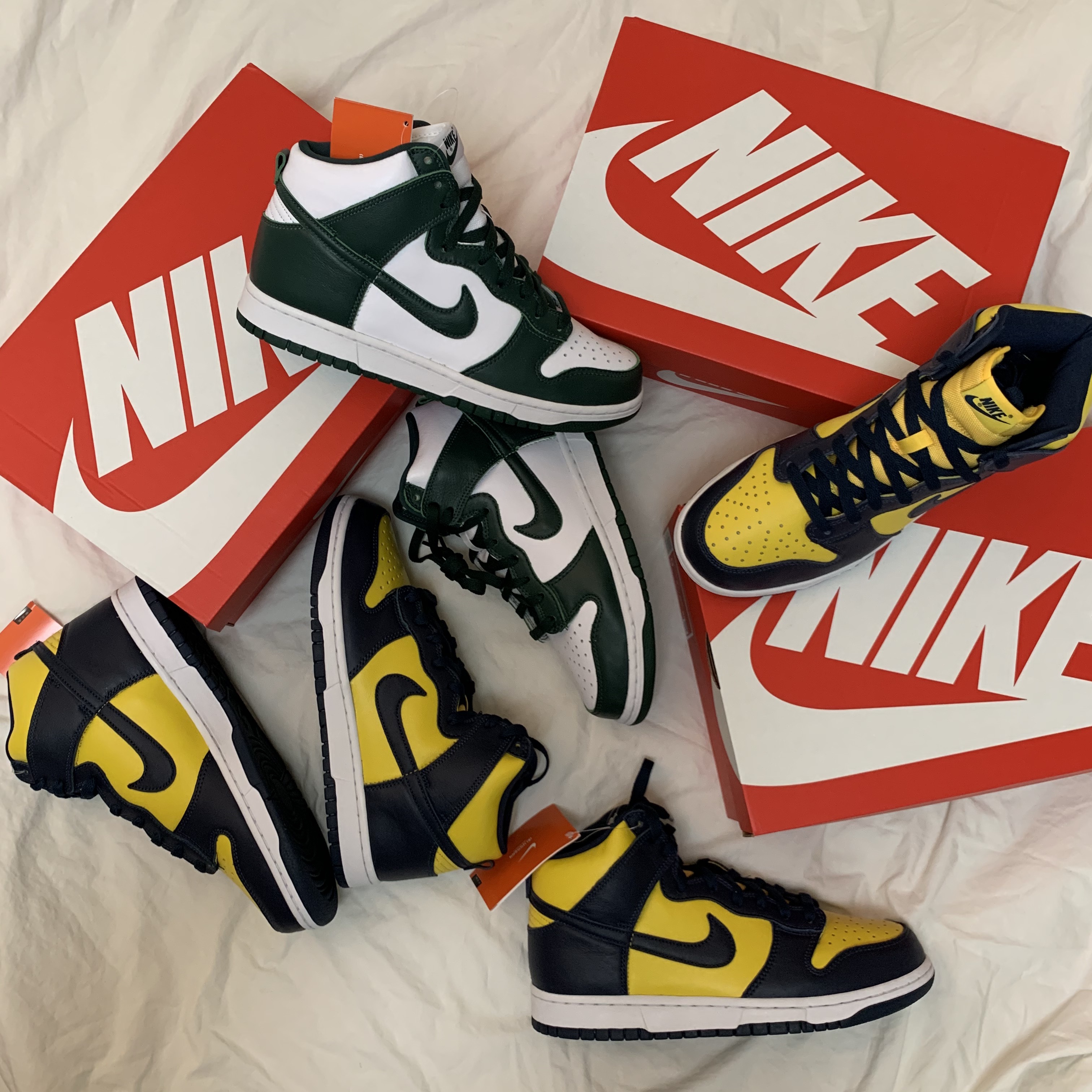 Nike Dunk High SP Maize & Blue, Nike Dunk High SP Spartan Green 착용 스타일