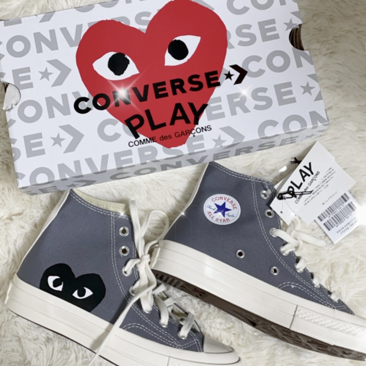 Converse x Play Comme des Garcons Chuck 70 Hi Steel Gray 착용 스타일