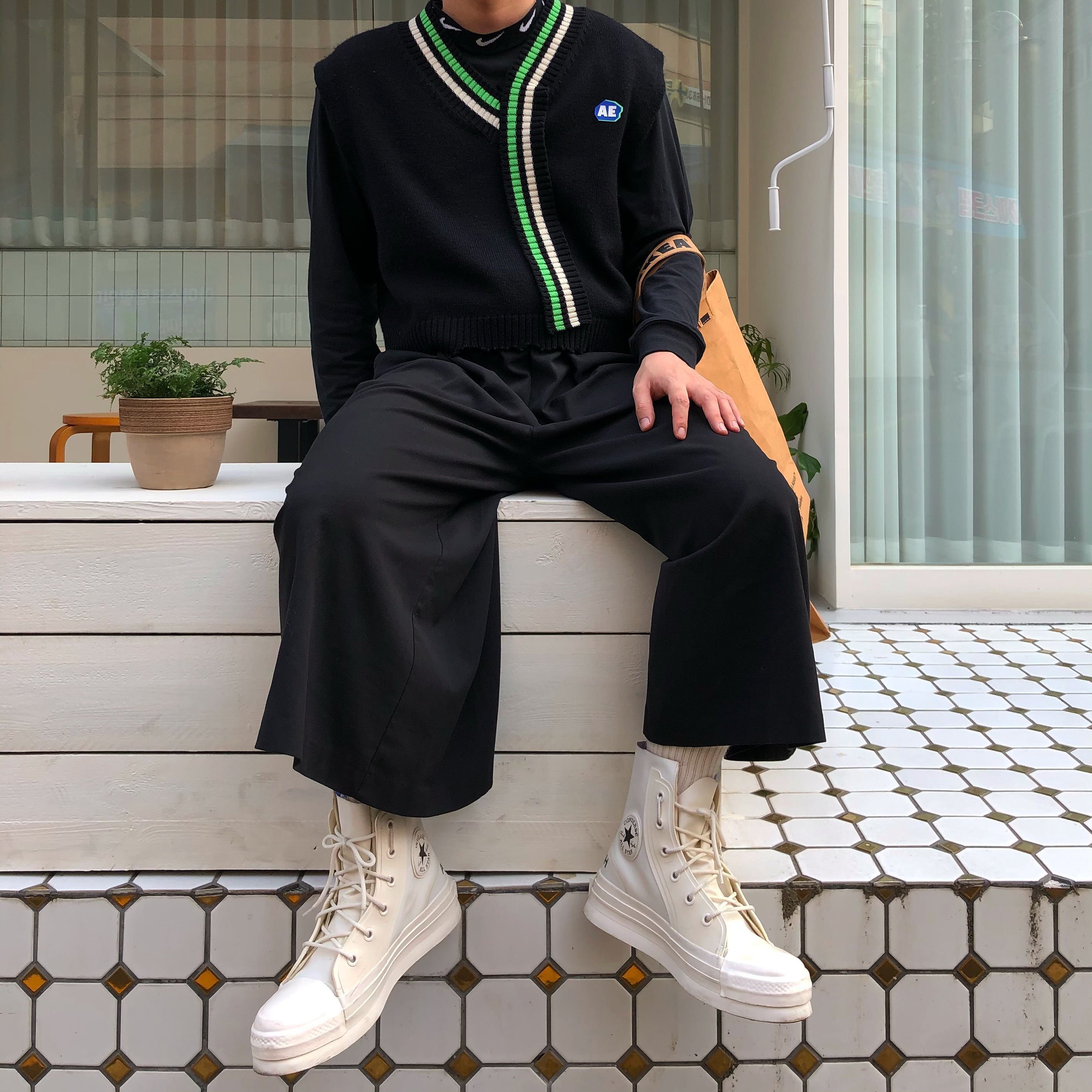 Nike x Stussy NRG BR LS Knit Top, Converse x Ambush Chuck 70 Hi White 착용 스타일