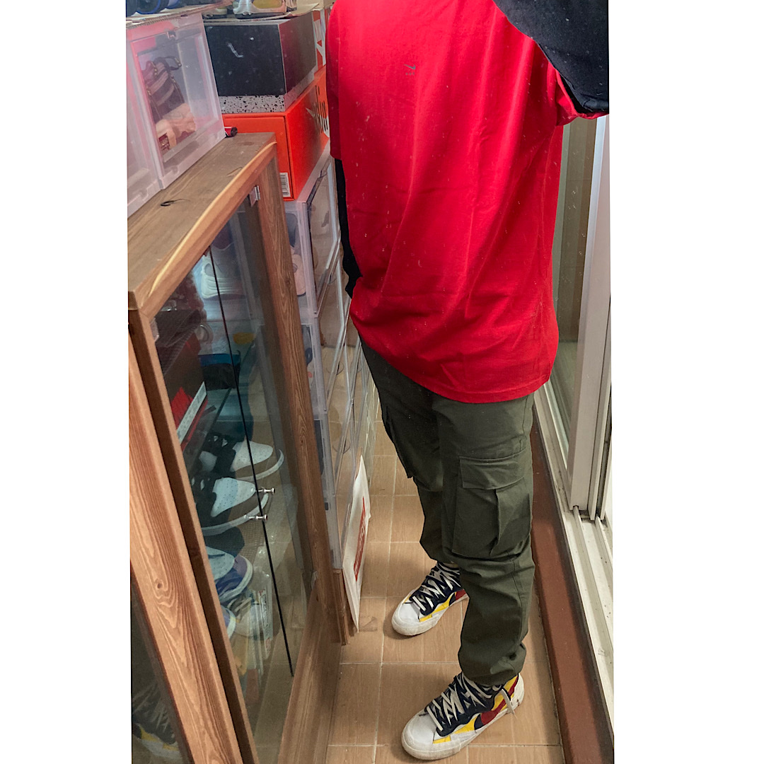 Nike x Sacai Blazer Mid Snow Beach, Nike x Matthew M Williams NRG SE S/S T-Shirt Red 착용 스타일