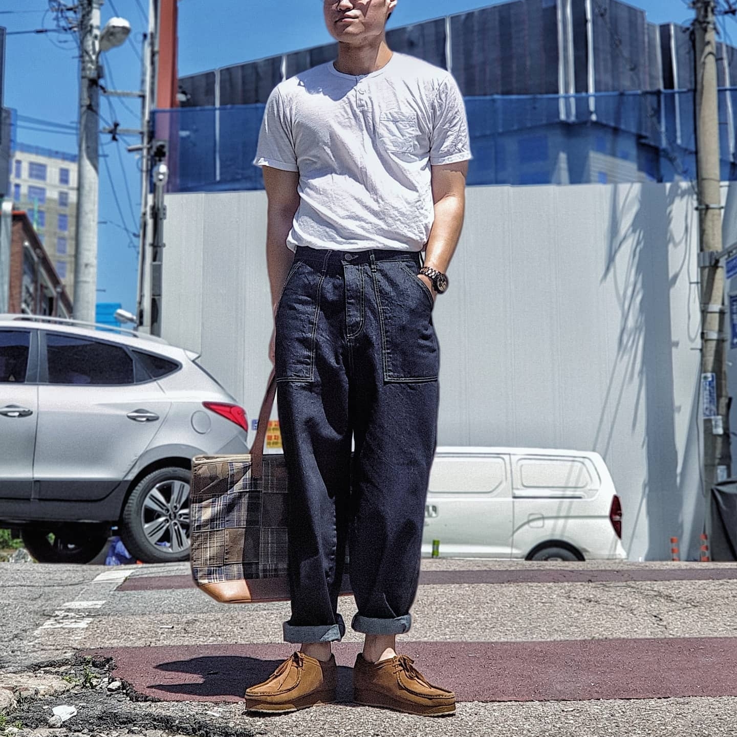 Clarks x Supreme Wallabee Gore-Tex Maple 착용 스타일 - 1