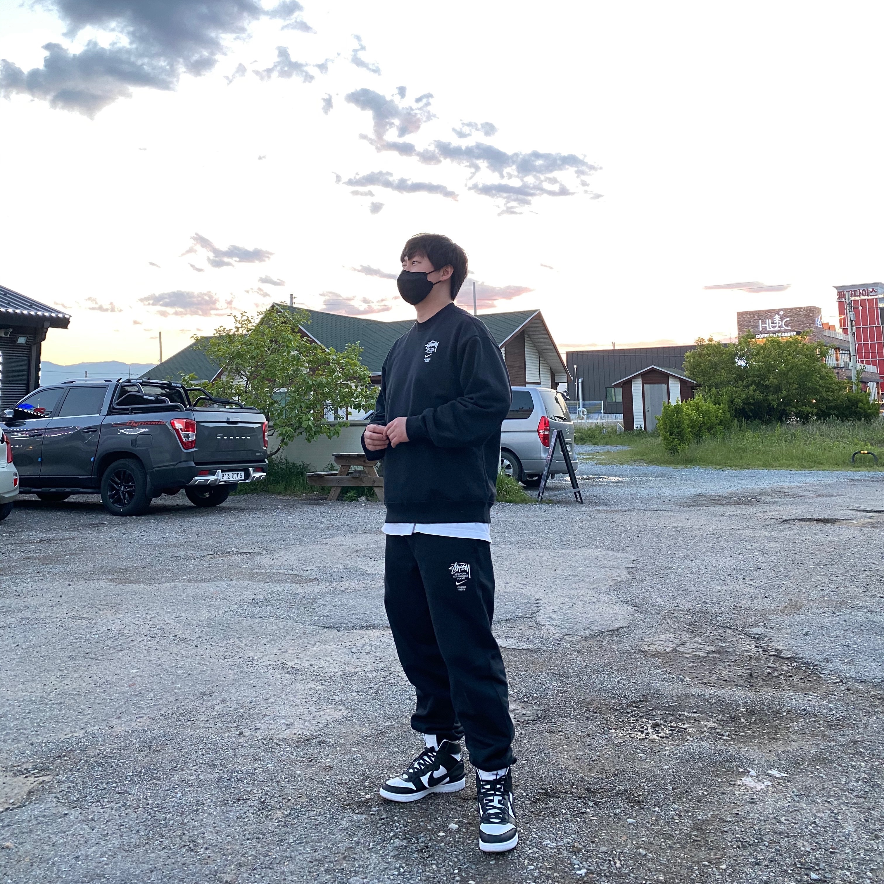 Nike x Stussy NRG ZR Fleece Pants Black - US/EU, Nike x Stussy NRG ZR Fleece Crewneck Black - Asia 착용 스타일