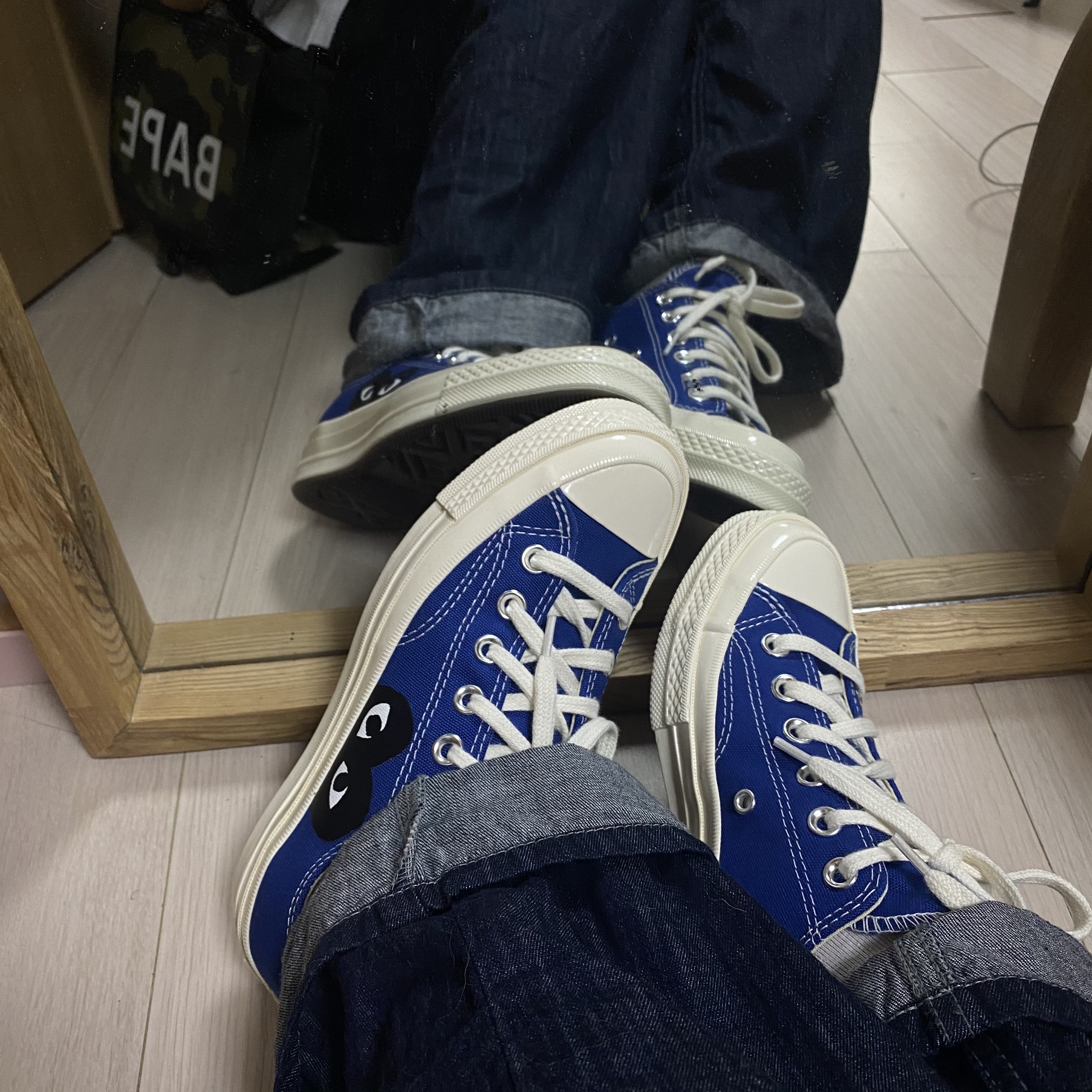 Converse x Play Comme des Garcons Chuck 70 Ox Blue Quartz 착용 스타일 - 2