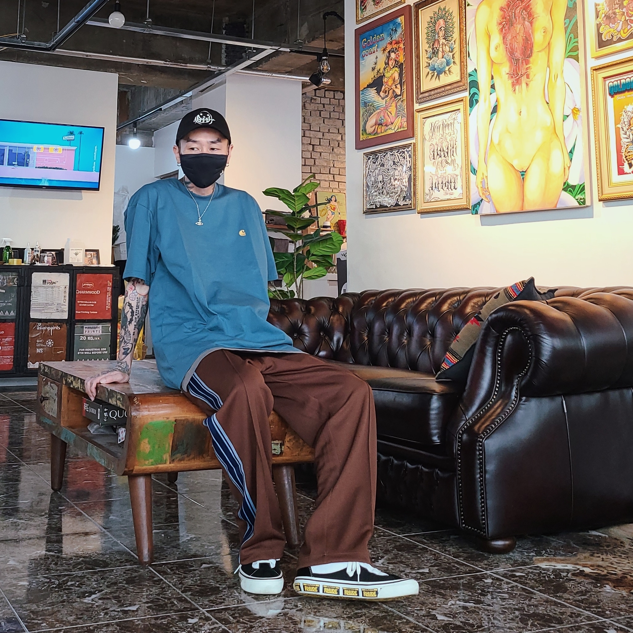 Vans x Rhude Bold Ni Black 착용 스타일