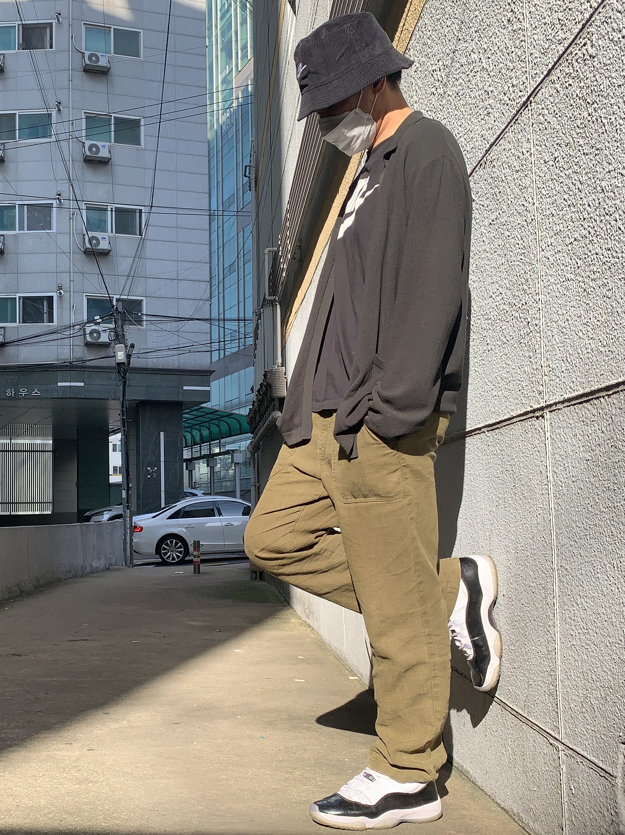 Jordan 11 Retro Concord 2018, Nike Futura Washed Bucket Hat Black 착용 스타일