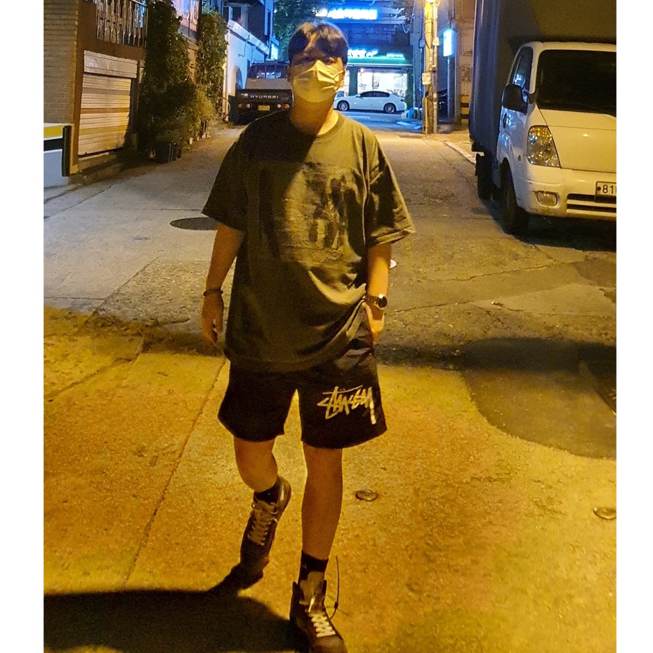 Jordan 5 x Off-White Retro SP Black Muslin, Nike x Stussy Water Shorts Off Noir 착용 스타일