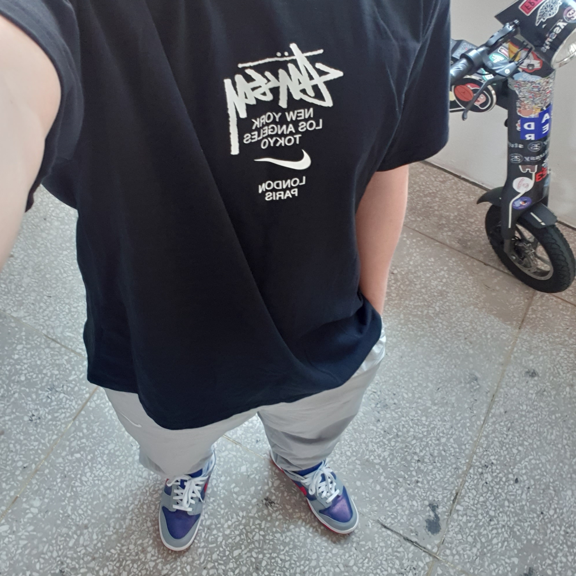 Nike x Stussy WT T-Shirt Black - US/EU, Nike Dunk Low SP Samba 2020 착용 스타일