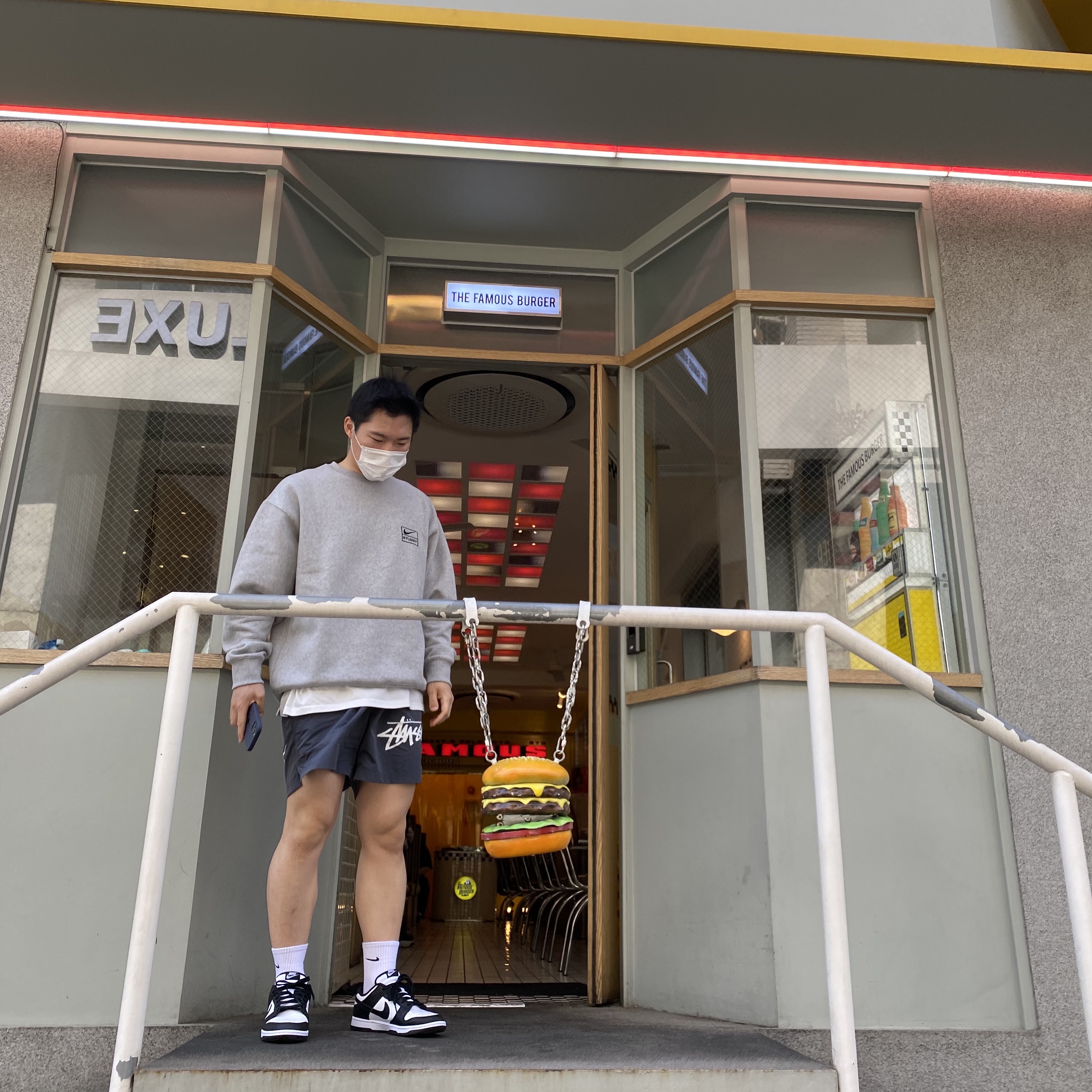 Nike x Stussy Water Shorts Off Noir, Nike x Stussy NRG BR Crew Fleece Grey 착용 스타일