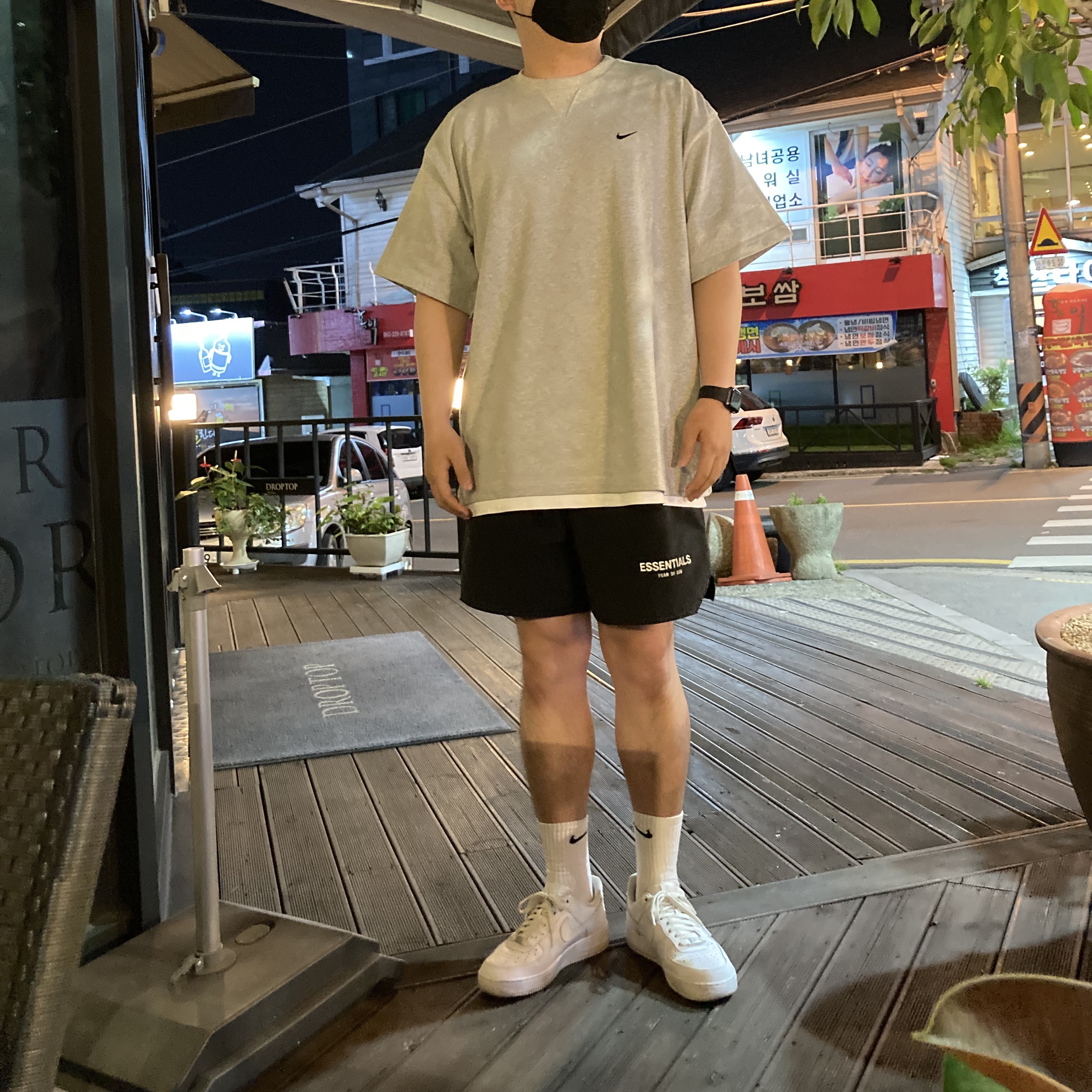 Nike x Kim Jones Oversized T-Shirt Grey Heather - Asia, Nike Air Force 1 '07 Low White 착용 스타일