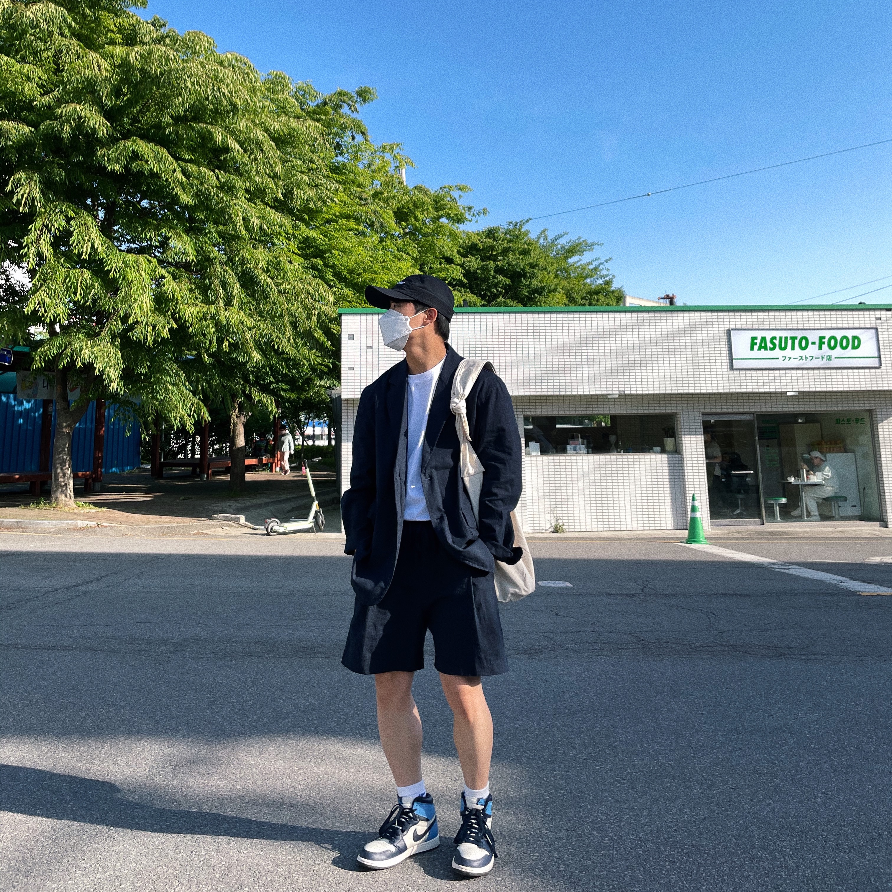 Jordan 1 Retro High Obsidian UNC, Supreme Mesh Seersucker Camp Cap Black - 21SS 착용 스타일 - 2