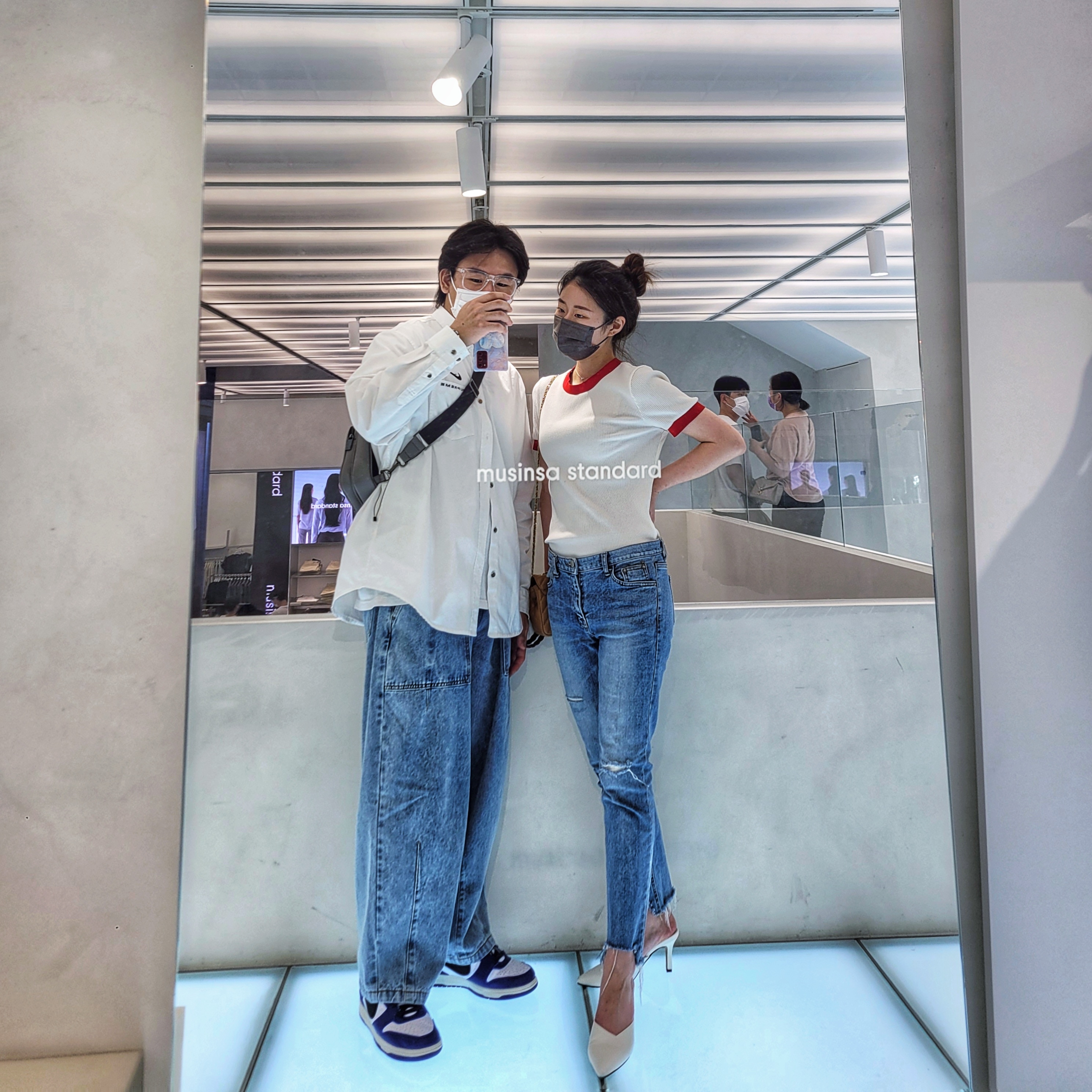 Nike x Ambush Dunk High Deep Royal Blue, Supreme x Nike Cotton Twill Shirt White - 21SS 착용 스타일 - 4