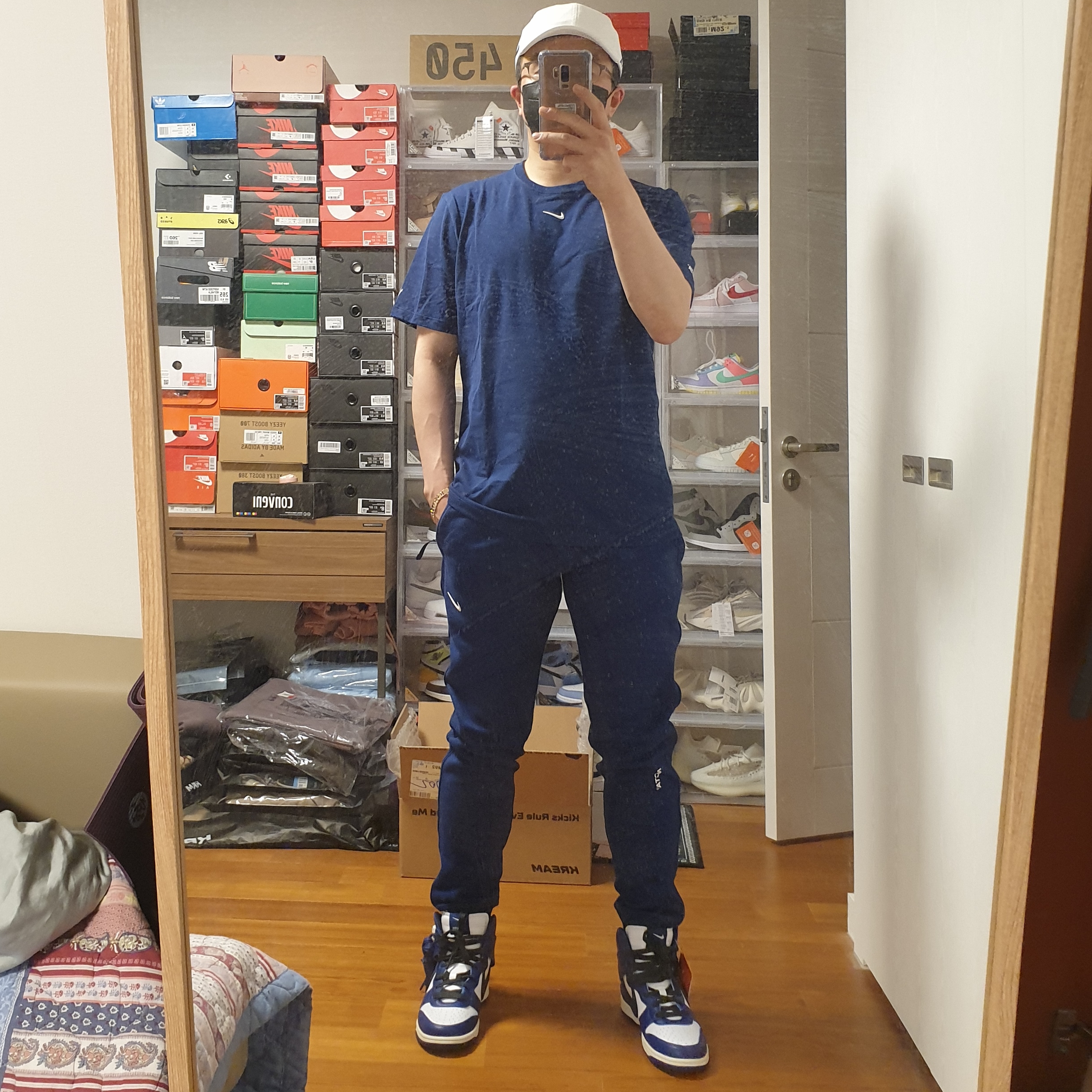 Nike x Drake Nocta Cardinal Stock Essential Fleece Pants Navy - Asia, Nike x Drake Nocta Cardinal Stock Essential T-Shirt Navy - Asia 착용 스타일 - 2
