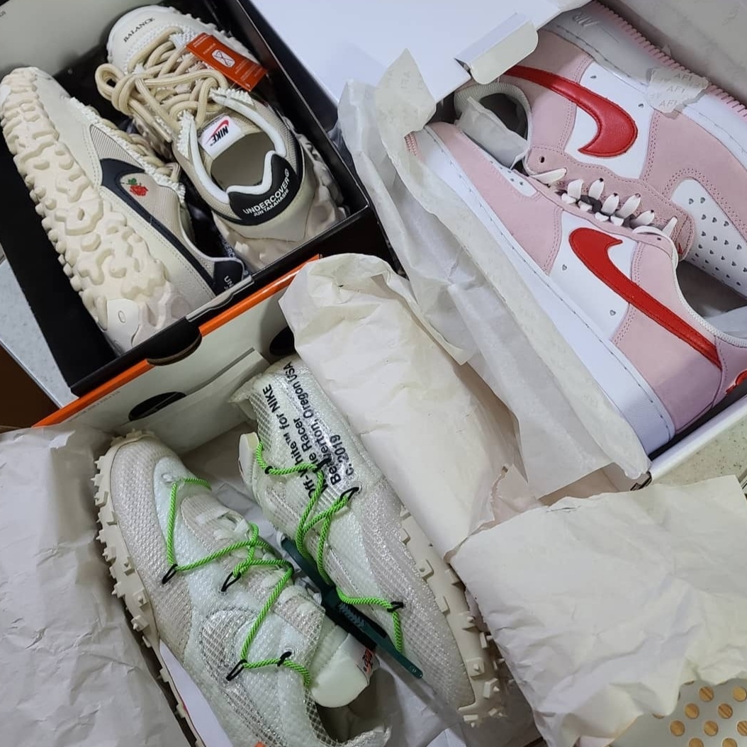 Nike x Undercover Overbreak SP Overcast, Nike Air Force 1 '07 QS Valentine's Day 착용 스타일
